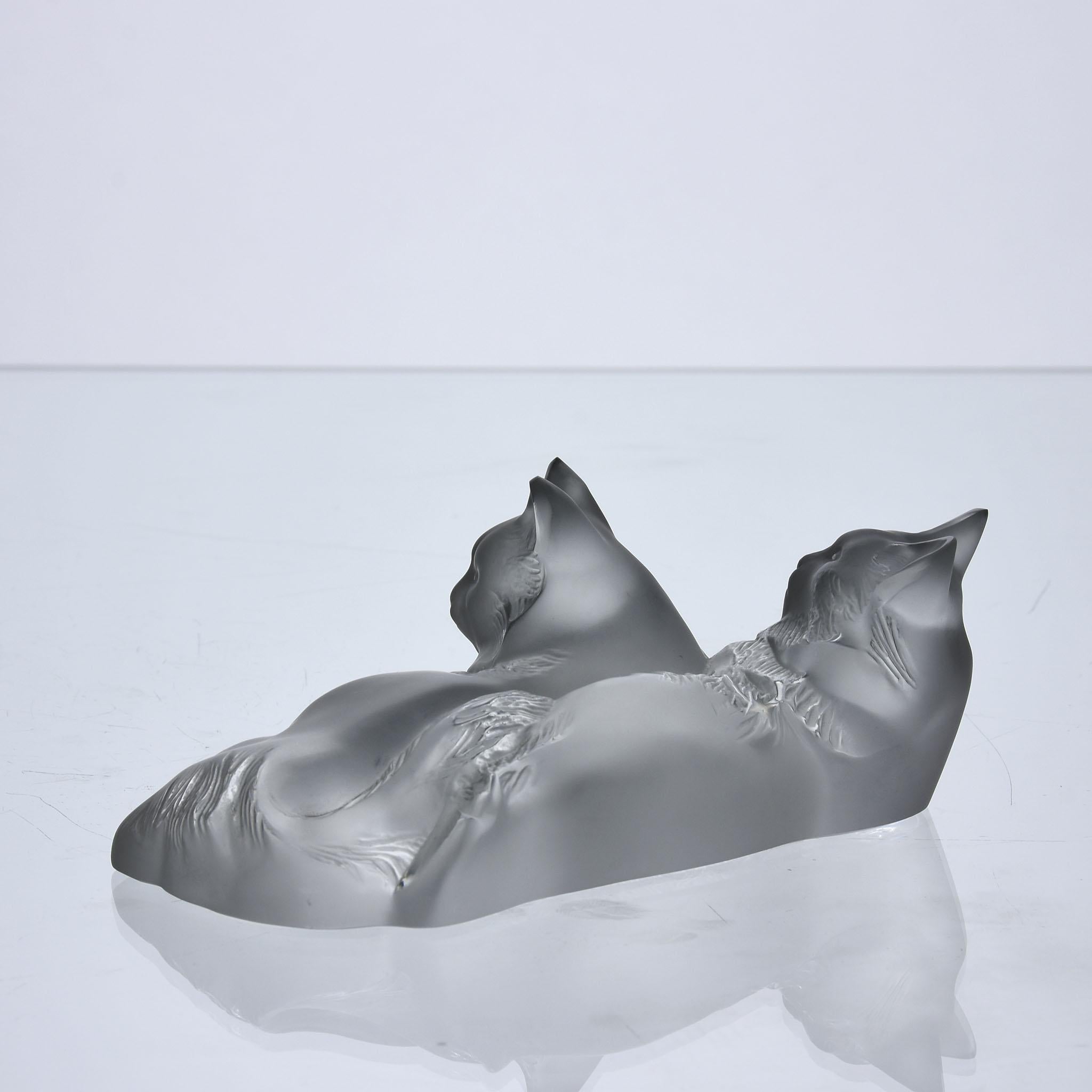 20th Century Crystal Glass Study “Reclining Cats” by Marc Lalique, circa 1970 1