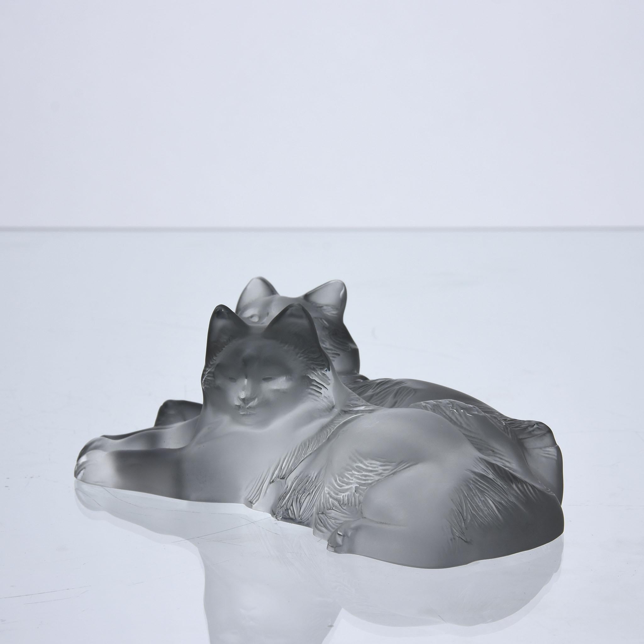 20th Century Crystal Glass Study “Reclining Cats” by Marc Lalique, circa 1970 3