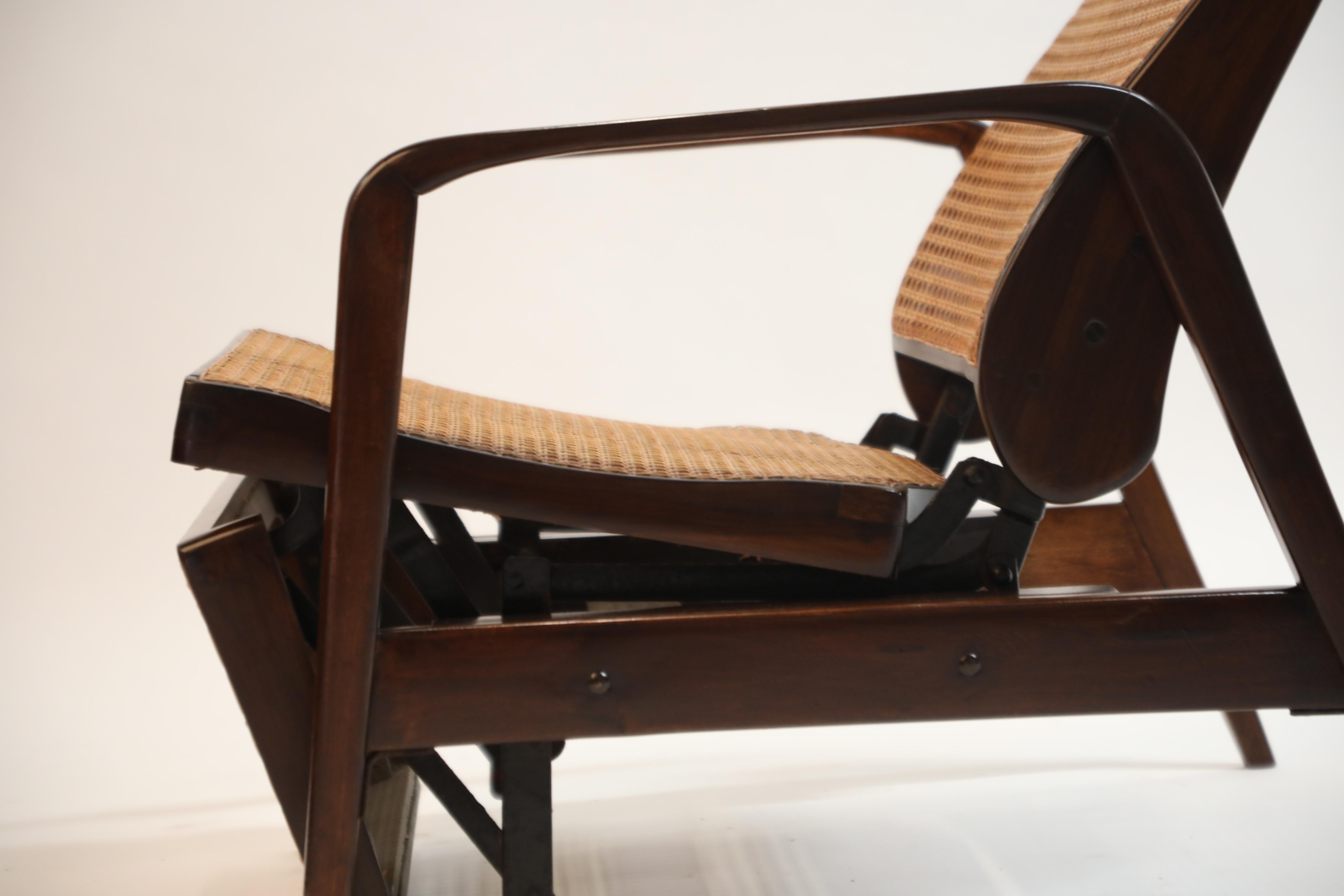 Reclining Chair in Brazilian Jacaranda Rosewood and Cane, Brazil, circa 1940 10