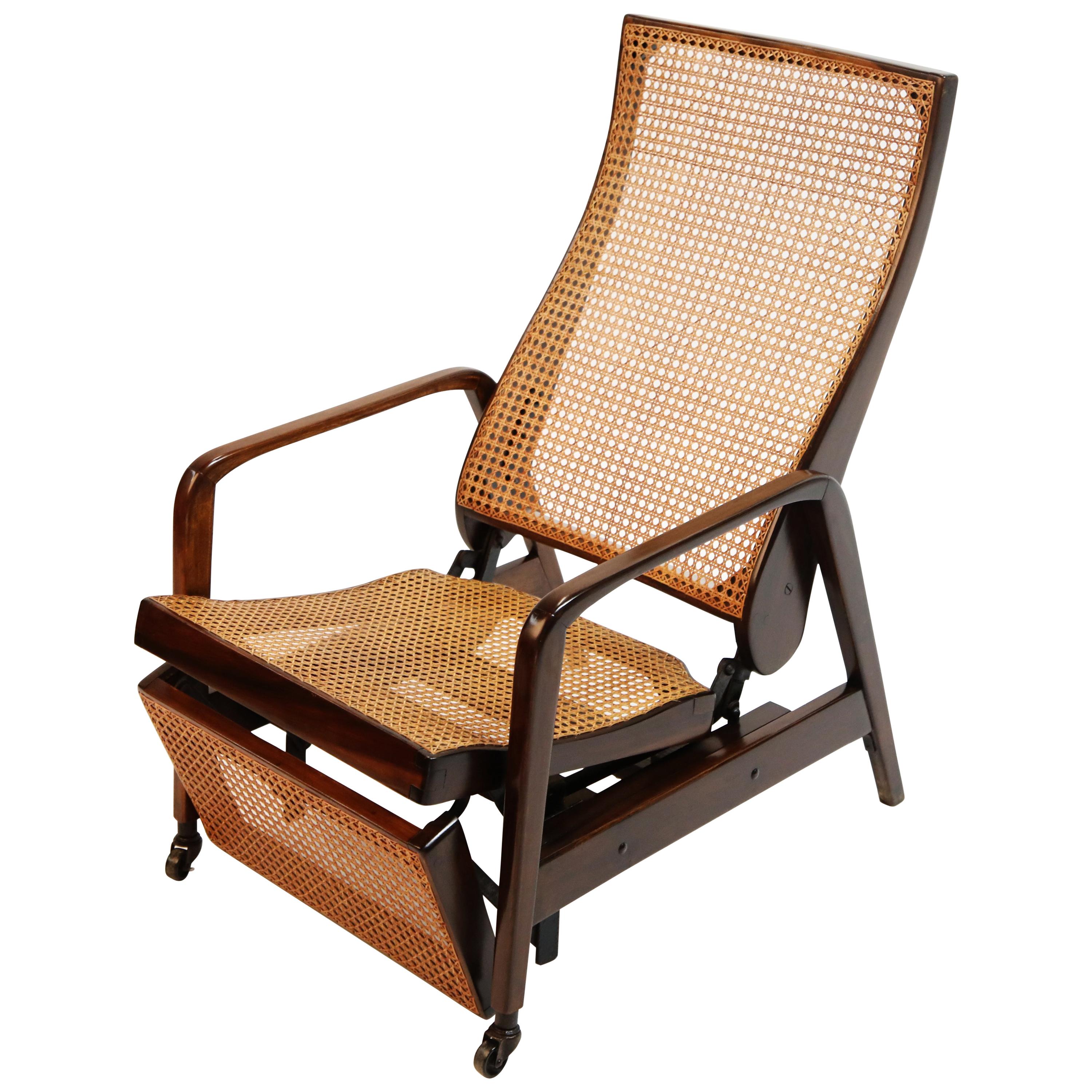 Reclining Chair in Brazilian Jacaranda Rosewood and Cane, Brazil, circa 1940