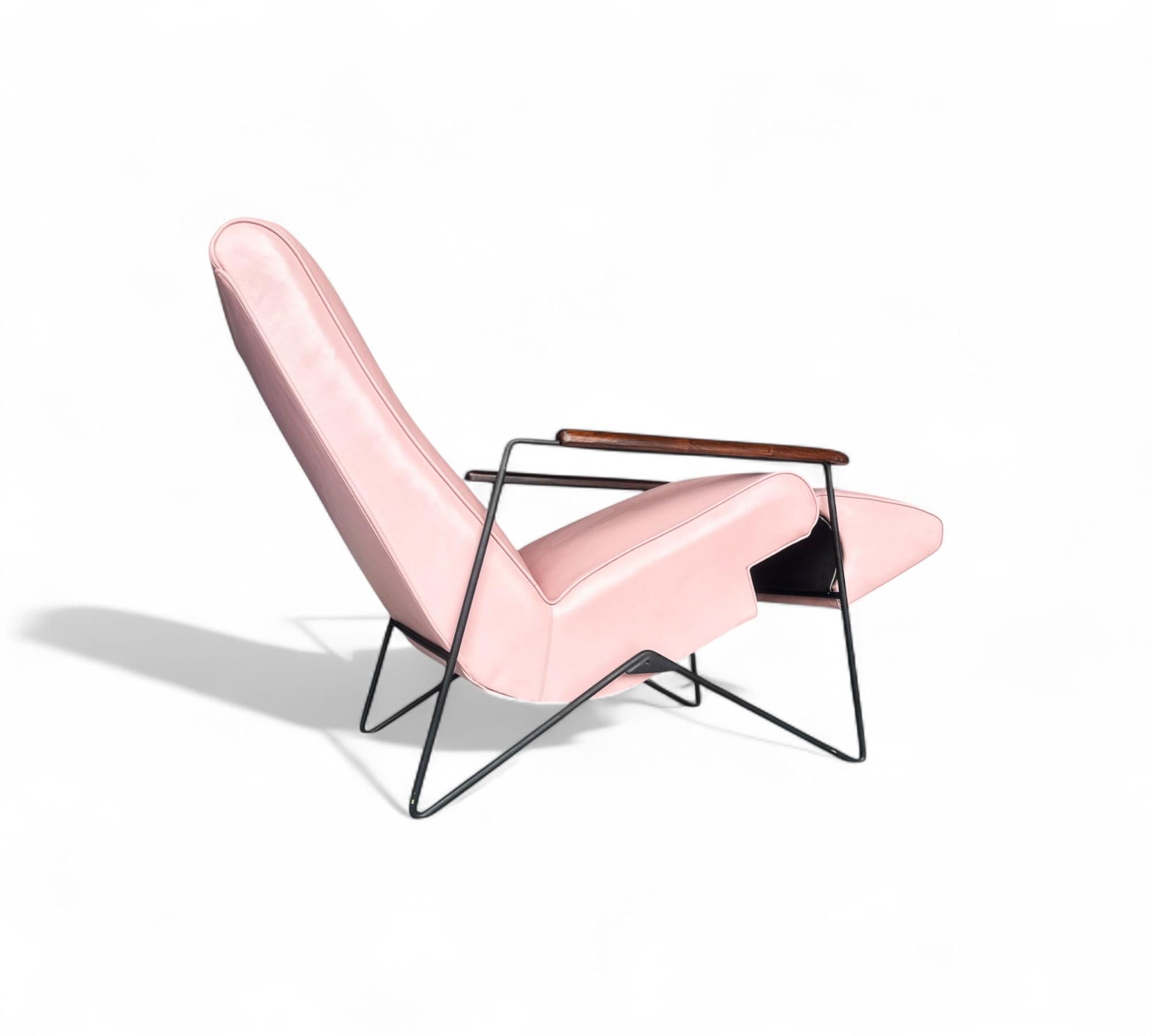 Reclining Chair in Metal, Hardwood & Leather, Ernesto Hauner, 1960, Brazil For Sale 3