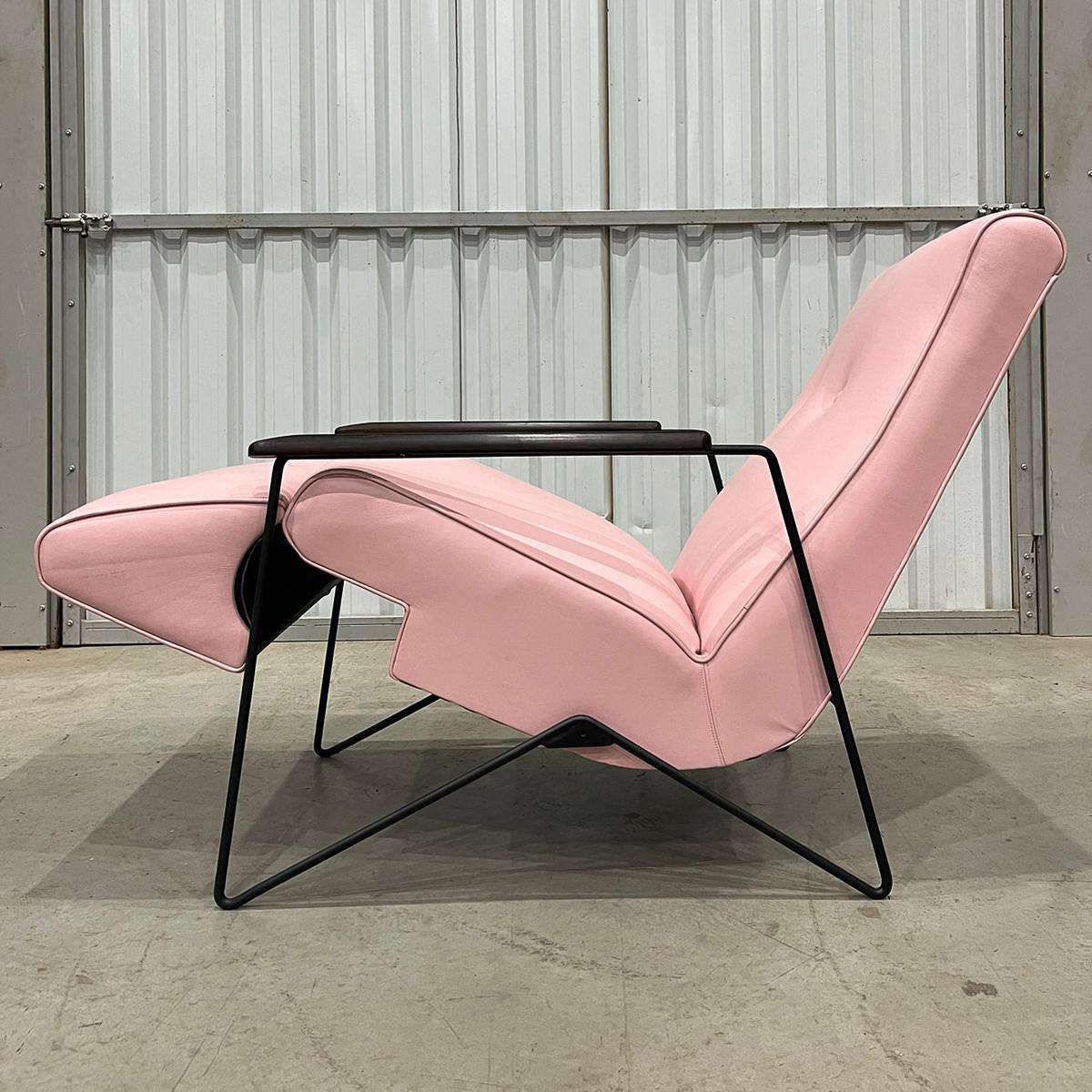 Reclining Chair in Metal, Hardwood & Leather, Ernesto Hauner, 1960, Brazil For Sale 4