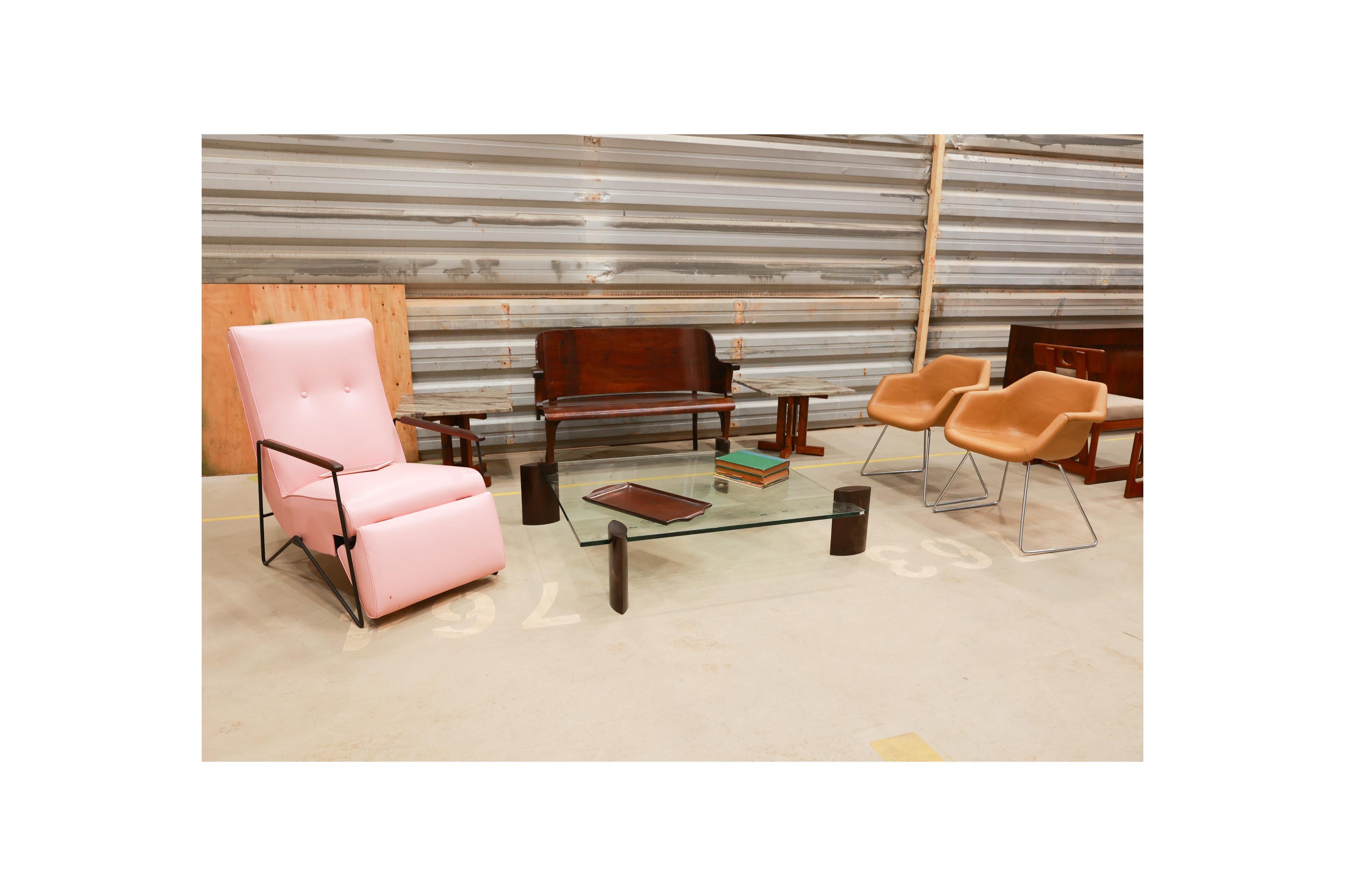 Reclining Chair in Metal, Hardwood & Leather, Ernesto Hauner, 1960, Brazil For Sale 8