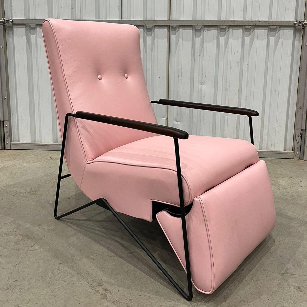 Brazilian Reclining Chair in Metal, Hardwood & Leather, Ernesto Hauner, 1960, Brazil For Sale