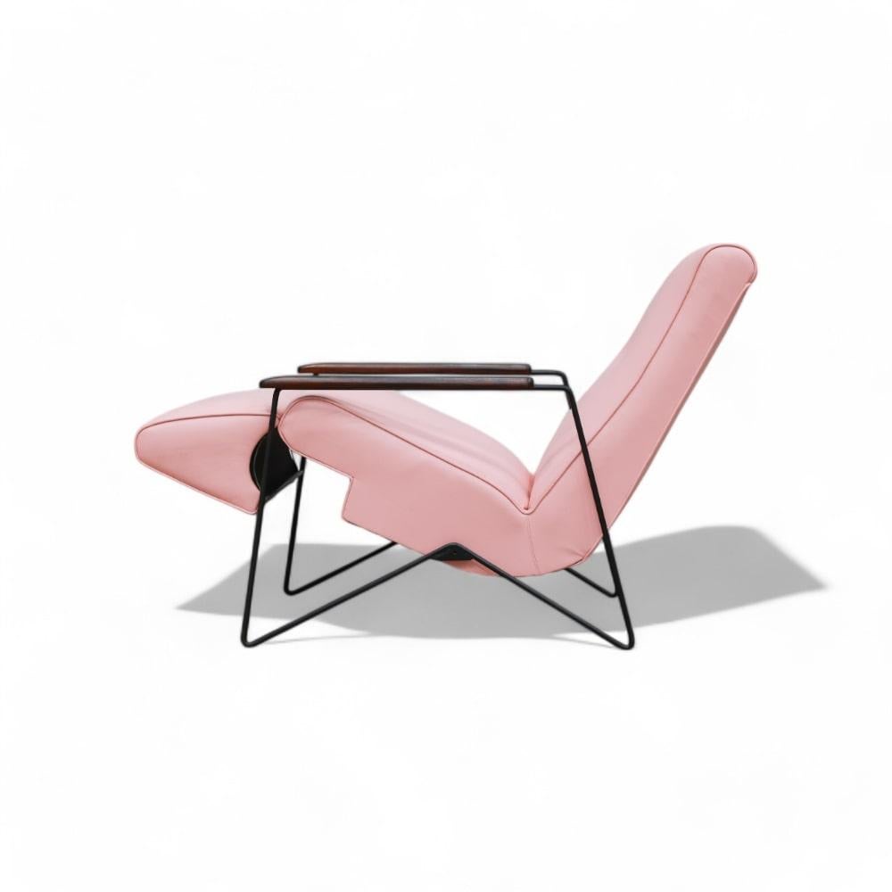 Brazilian Reclining Chair in Metal, Hardwood & Leather, Ernesto Hauner, 1960, Brazil For Sale