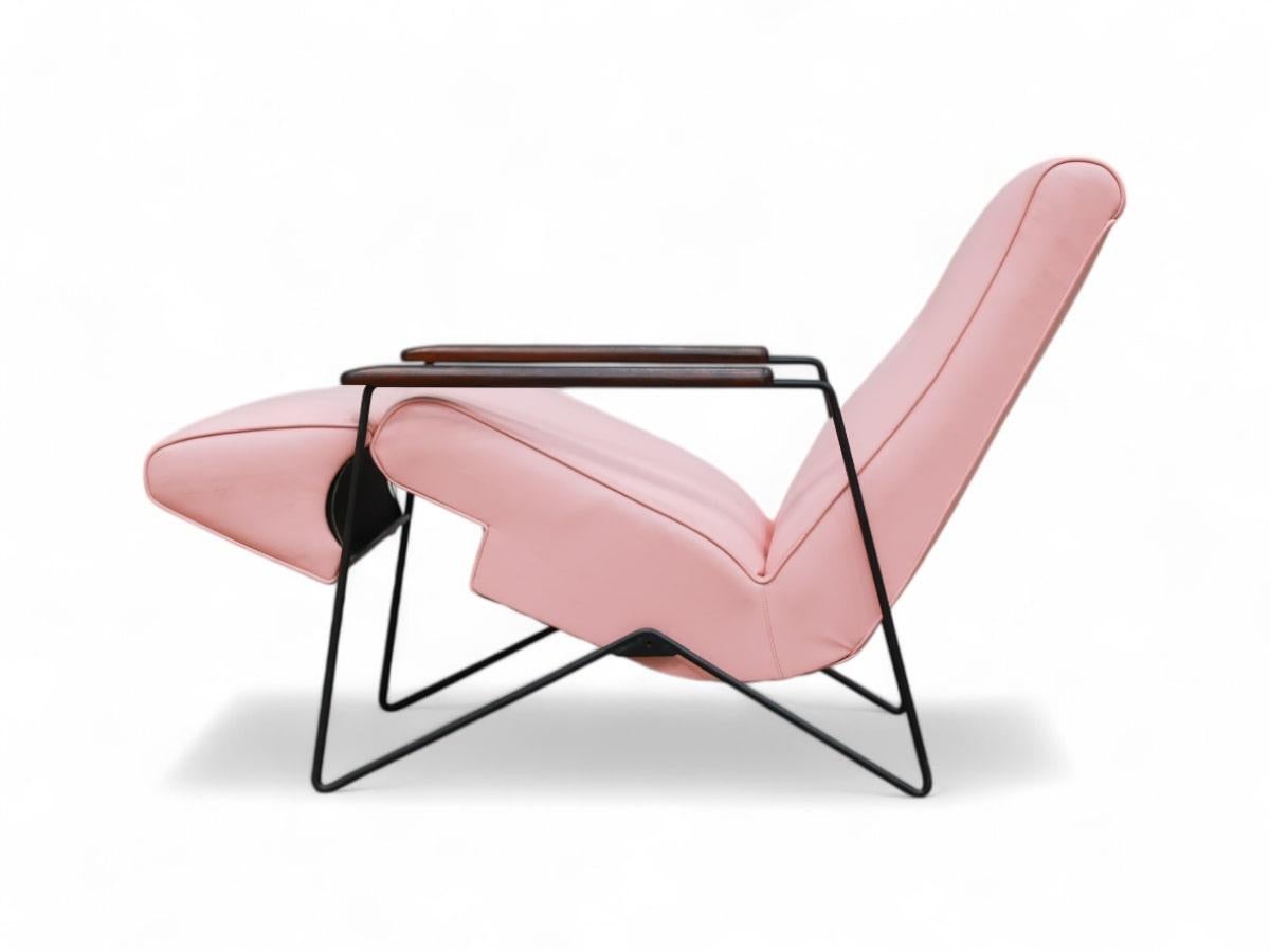 Metalwork Reclining Chair in Metal, Hardwood & Leather, Ernesto Hauner, 1960, Brazil For Sale