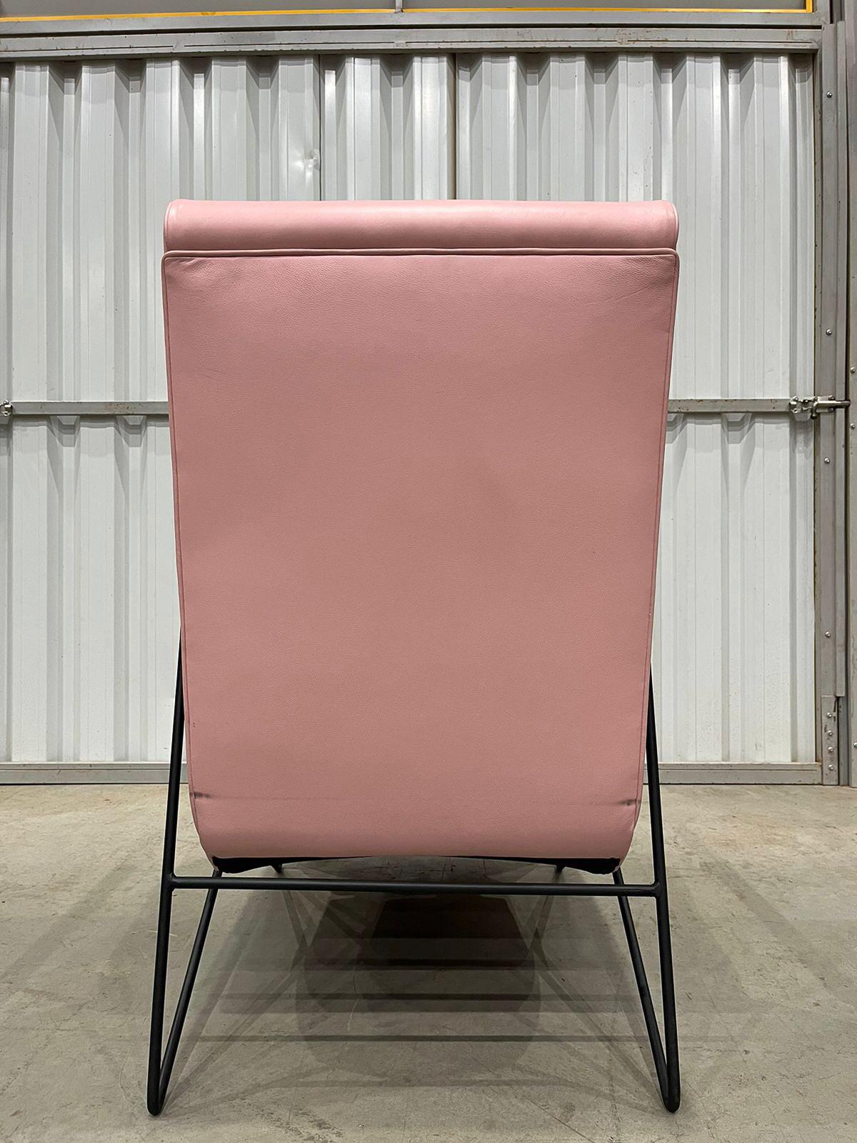 Reclining Chair in Metal, Hardwood & Leather, Ernesto Hauner, 1960, Brazil In Good Condition For Sale In New York, NY