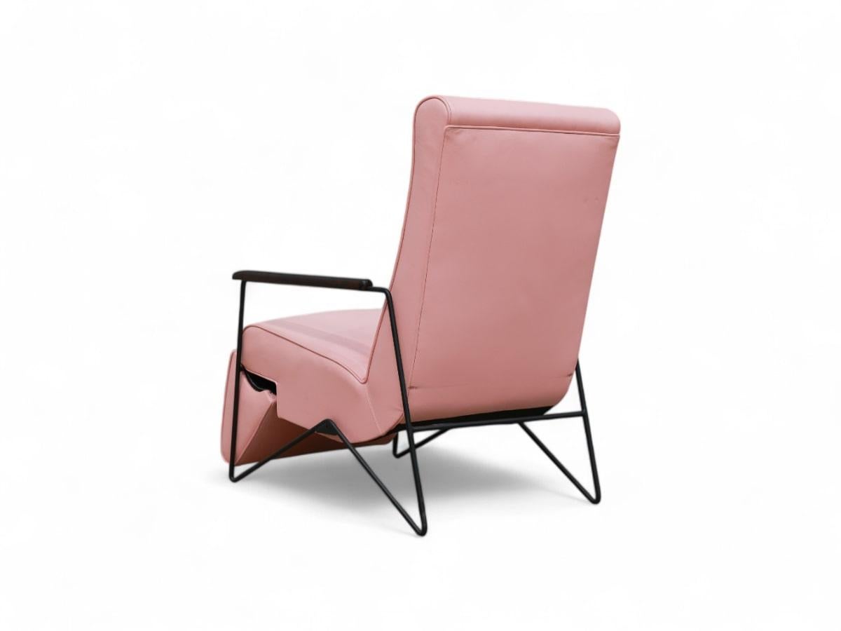 Reclining Chair in Metal, Hardwood & Leather, Ernesto Hauner, 1960, Brazil In Good Condition For Sale In New York, NY