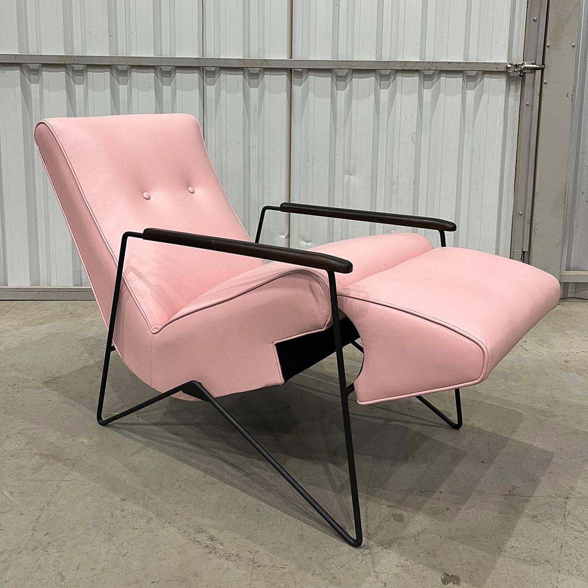 Reclining Chair in Metal, Hardwood & Leather, Ernesto Hauner, 1960, Brazil For Sale 1