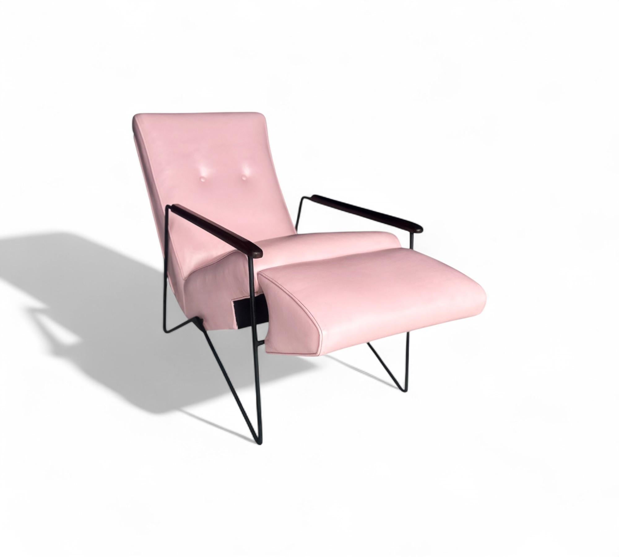Reclining Chair in Metal, Hardwood & Leather, Ernesto Hauner, 1960, Brazil For Sale 1