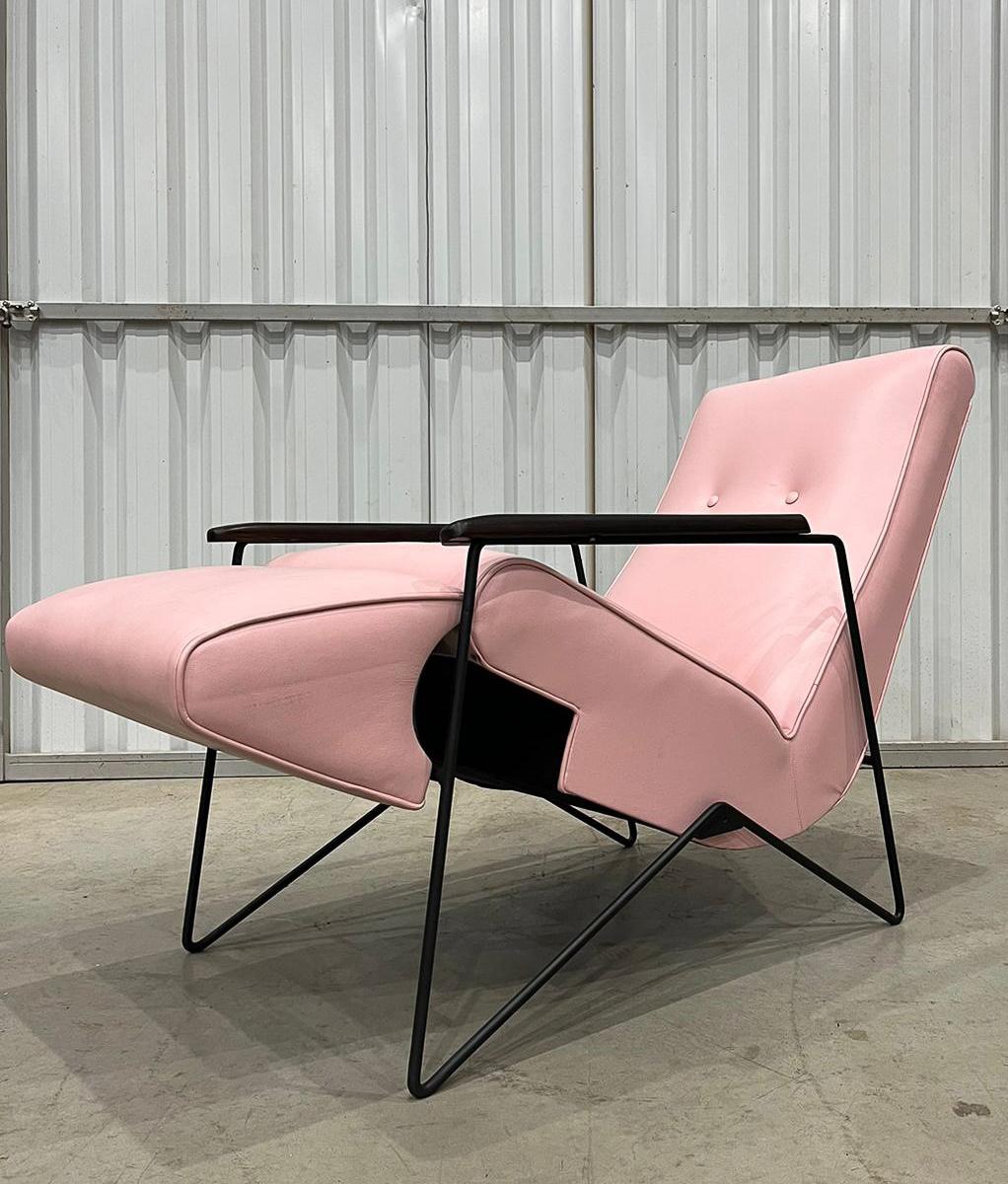 Reclining Chair in Metal, Hardwood & Leather, Ernesto Hauner, 1960, Brazil For Sale 2