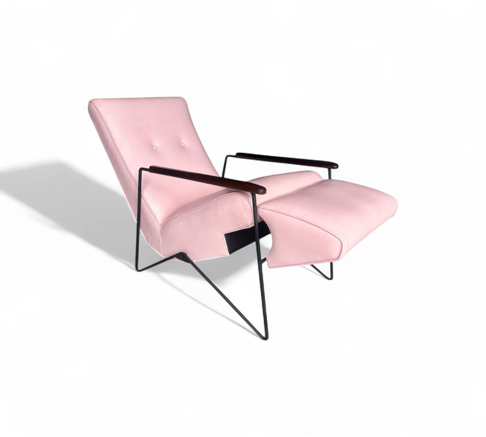 Reclining Chair in Metal, Hardwood & Leather, Ernesto Hauner, 1960, Brazil For Sale 2