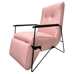 Chaise inclinable en métal, bois dur et cuir, Ernesto Hauner, 1960, Brésil