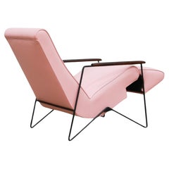 Reclining Chair in Metal, Hardwood & Leather, Ernesto Hauner, 1960, Brazil