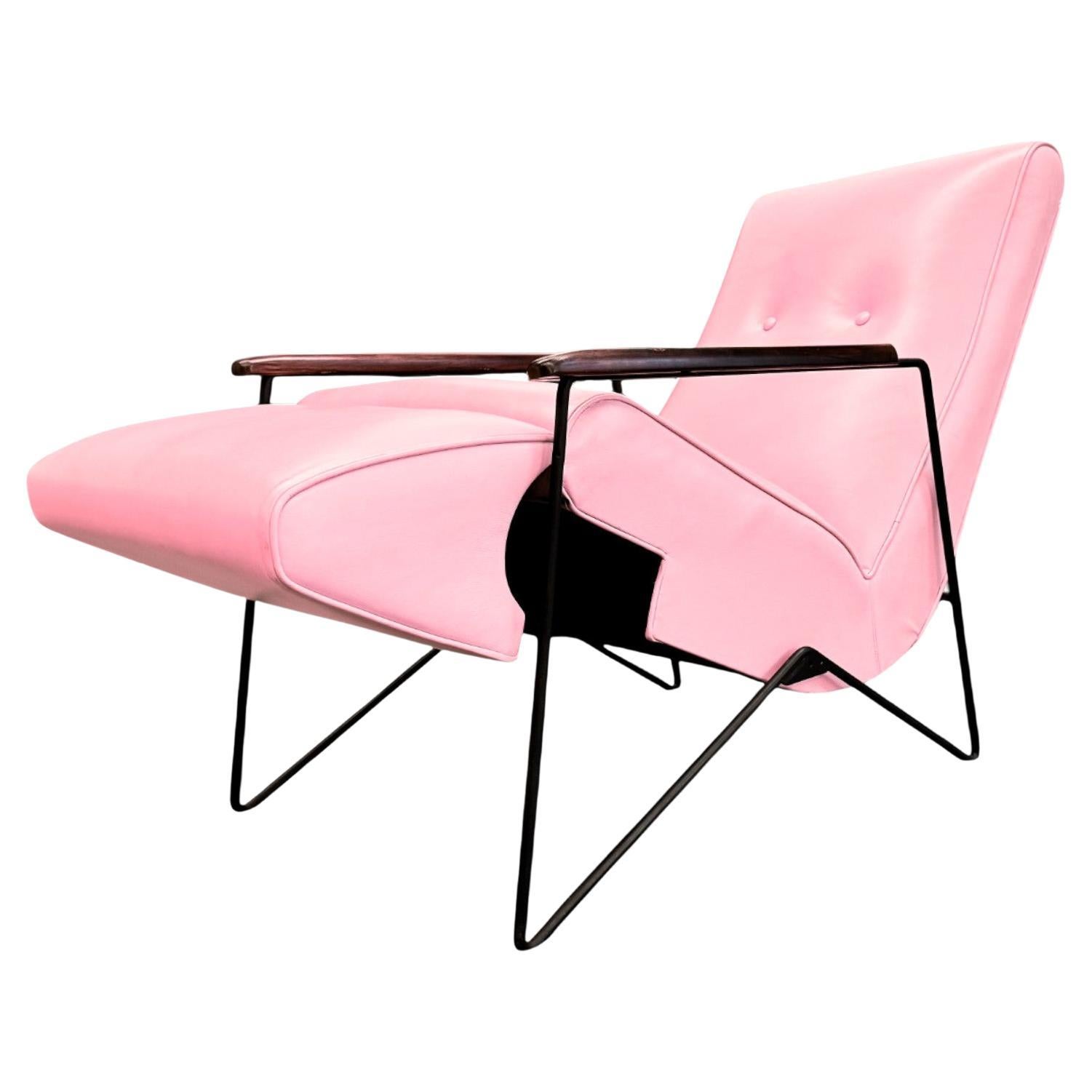 Liegesessel aus Metall, Hartholz und Leder, Ernesto Hauner, 1960er Jahre - Los 340A im Angebot