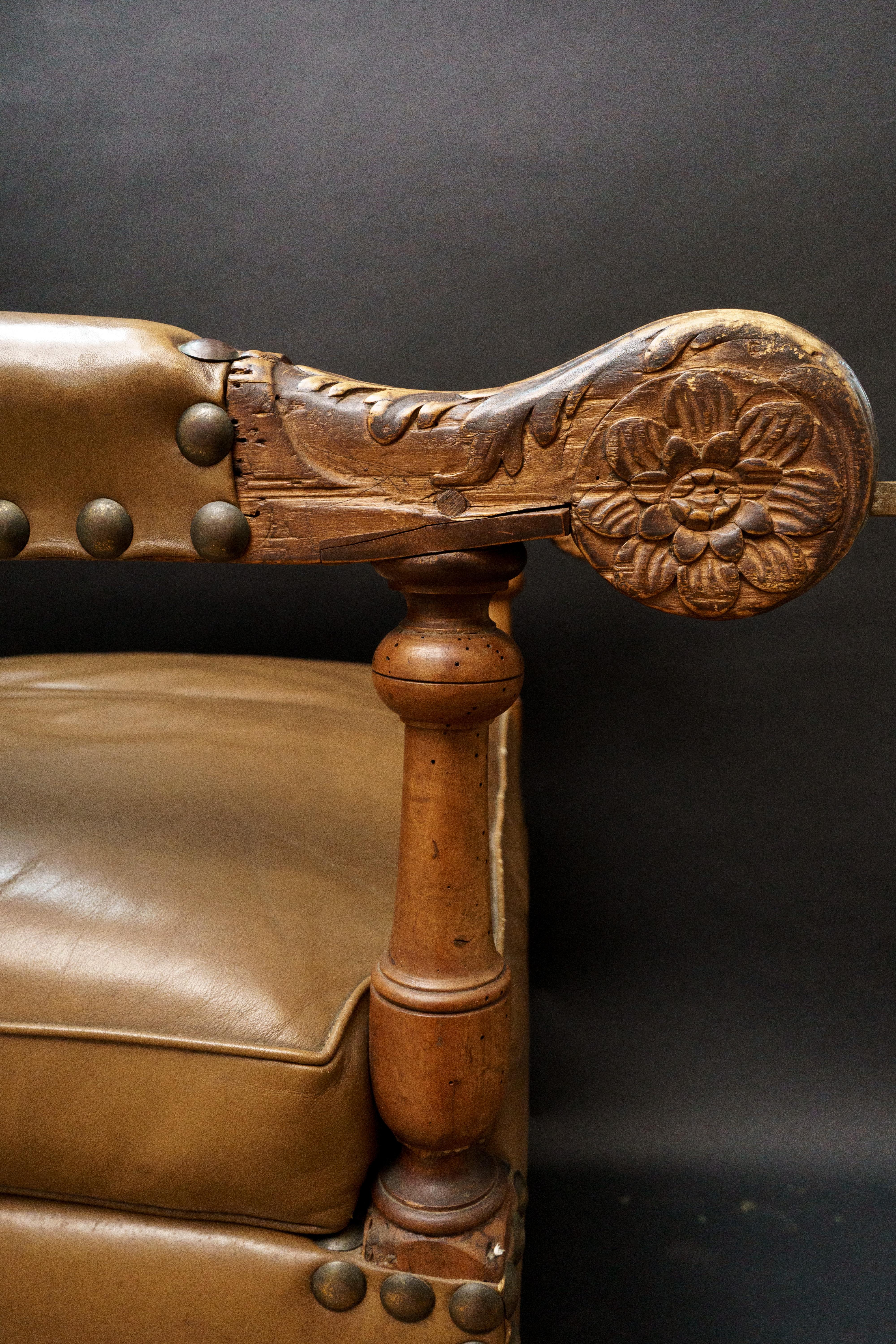 Leather Rare Reclining Chair Louis XIV For Sale