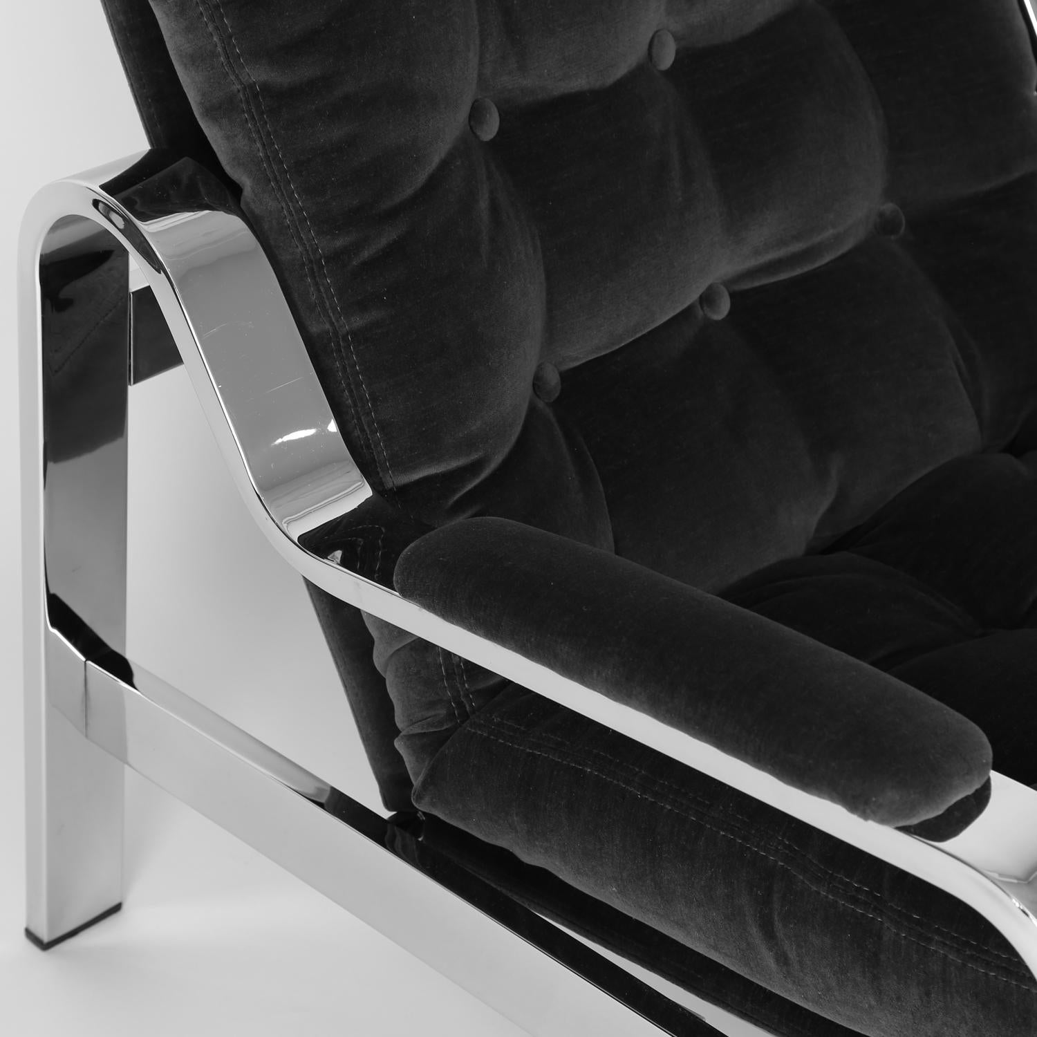 Modern Reclining Chair with Ottoman in Velvet, 1970s