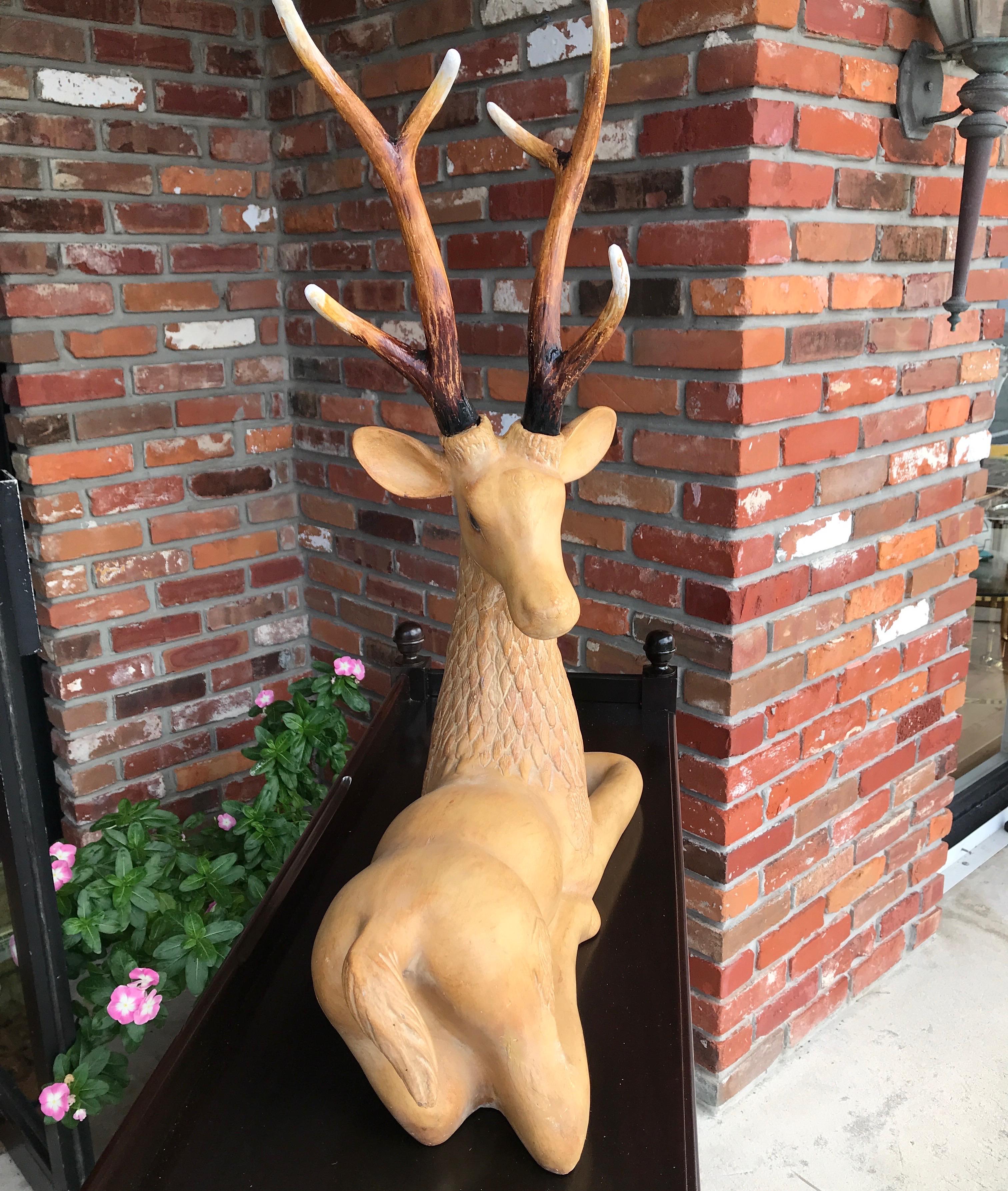 20th Century Reclining Deer with Antlers For Sale