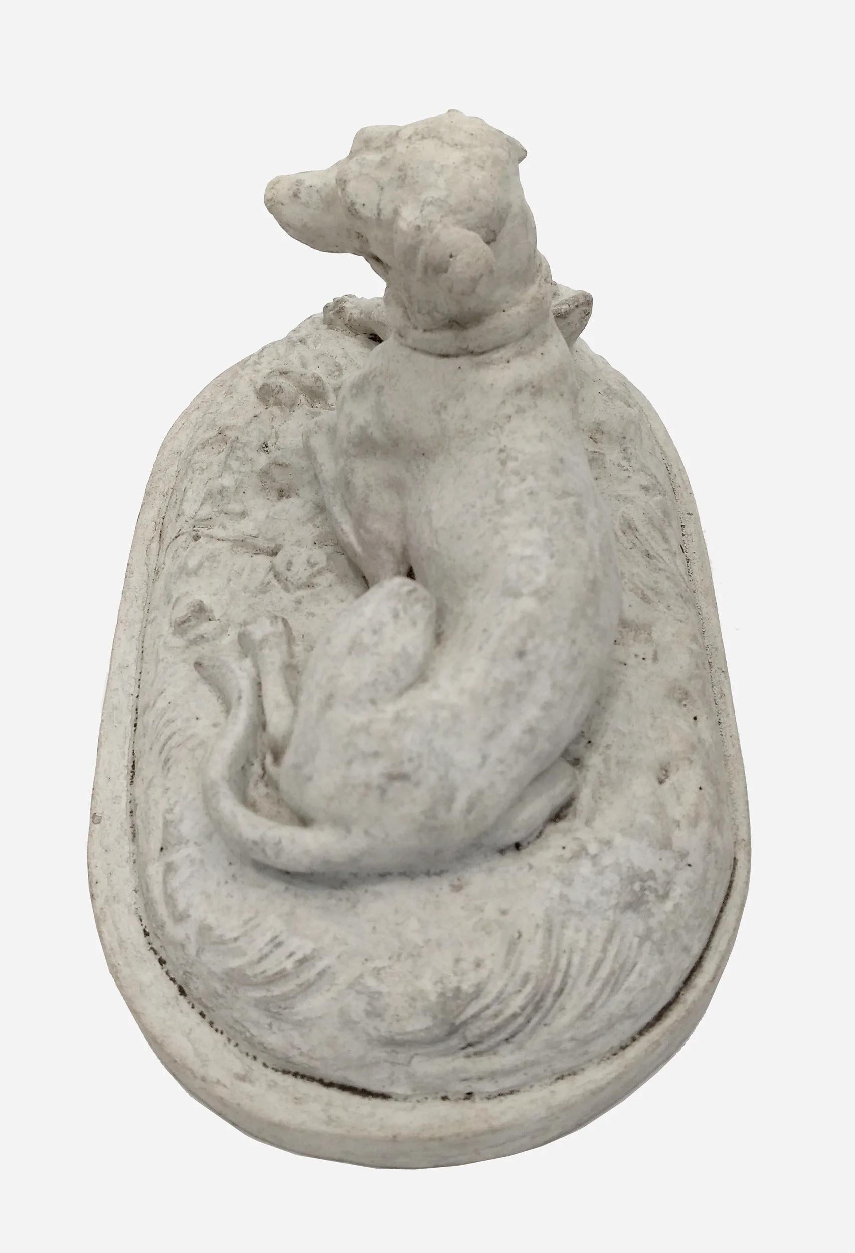 French Reclining dog, plaster statuette France, circa 1880 For Sale