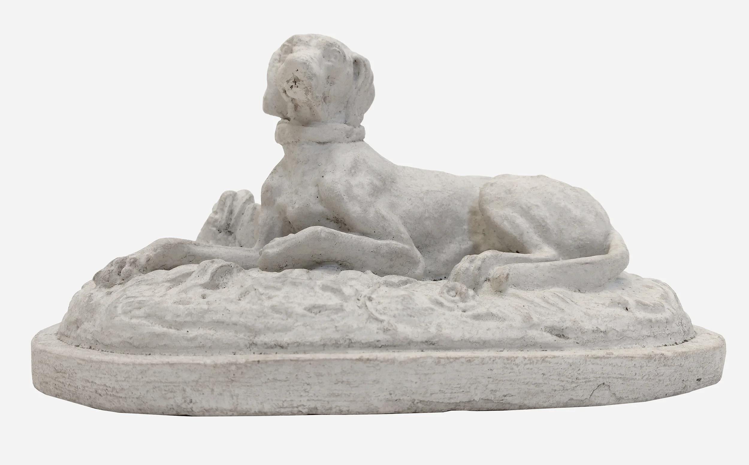 Late 19th Century Reclining dog, plaster statuette France, circa 1880 For Sale