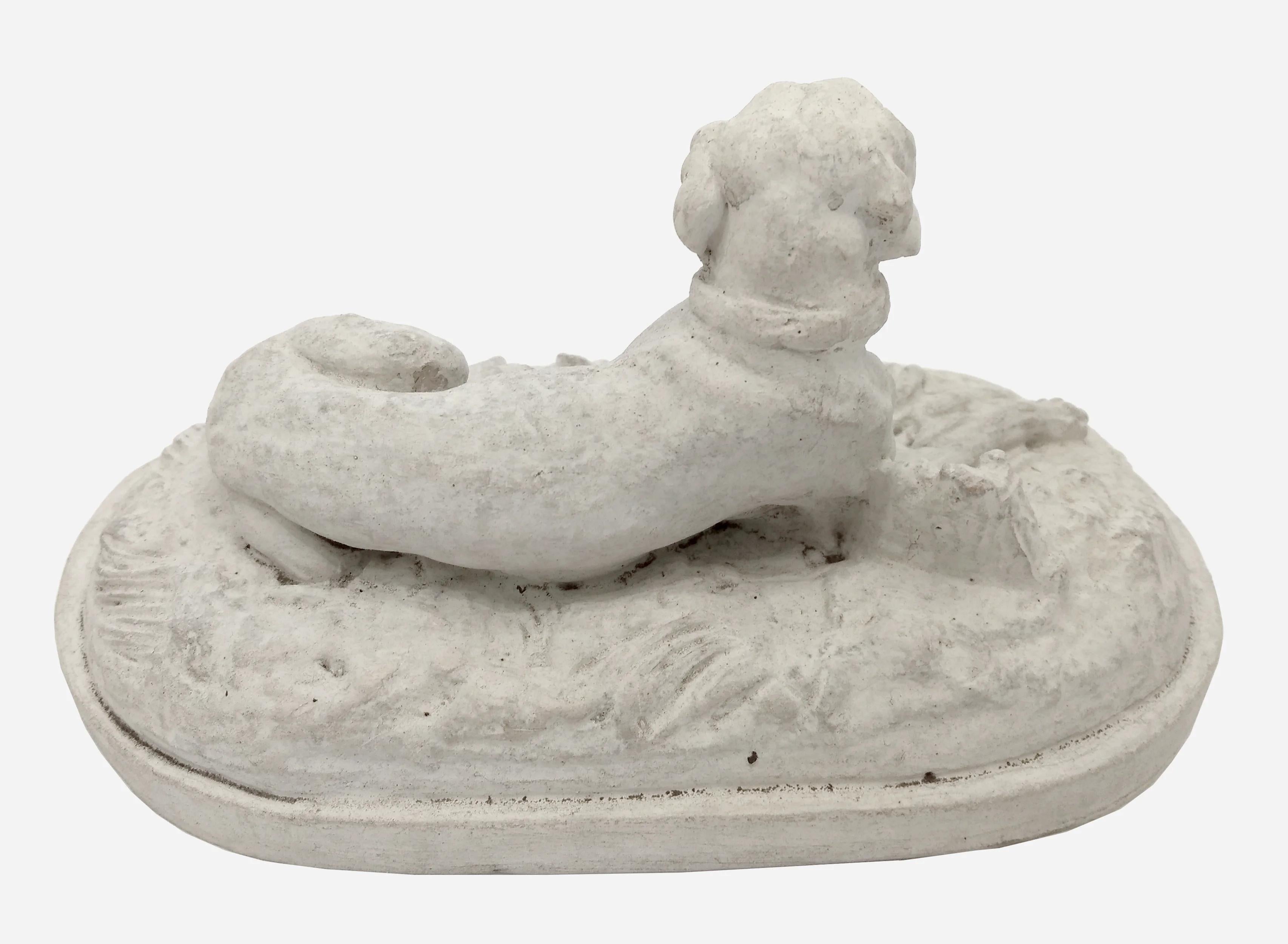 Plaster Reclining dog, plaster statuette France, circa 1880 For Sale