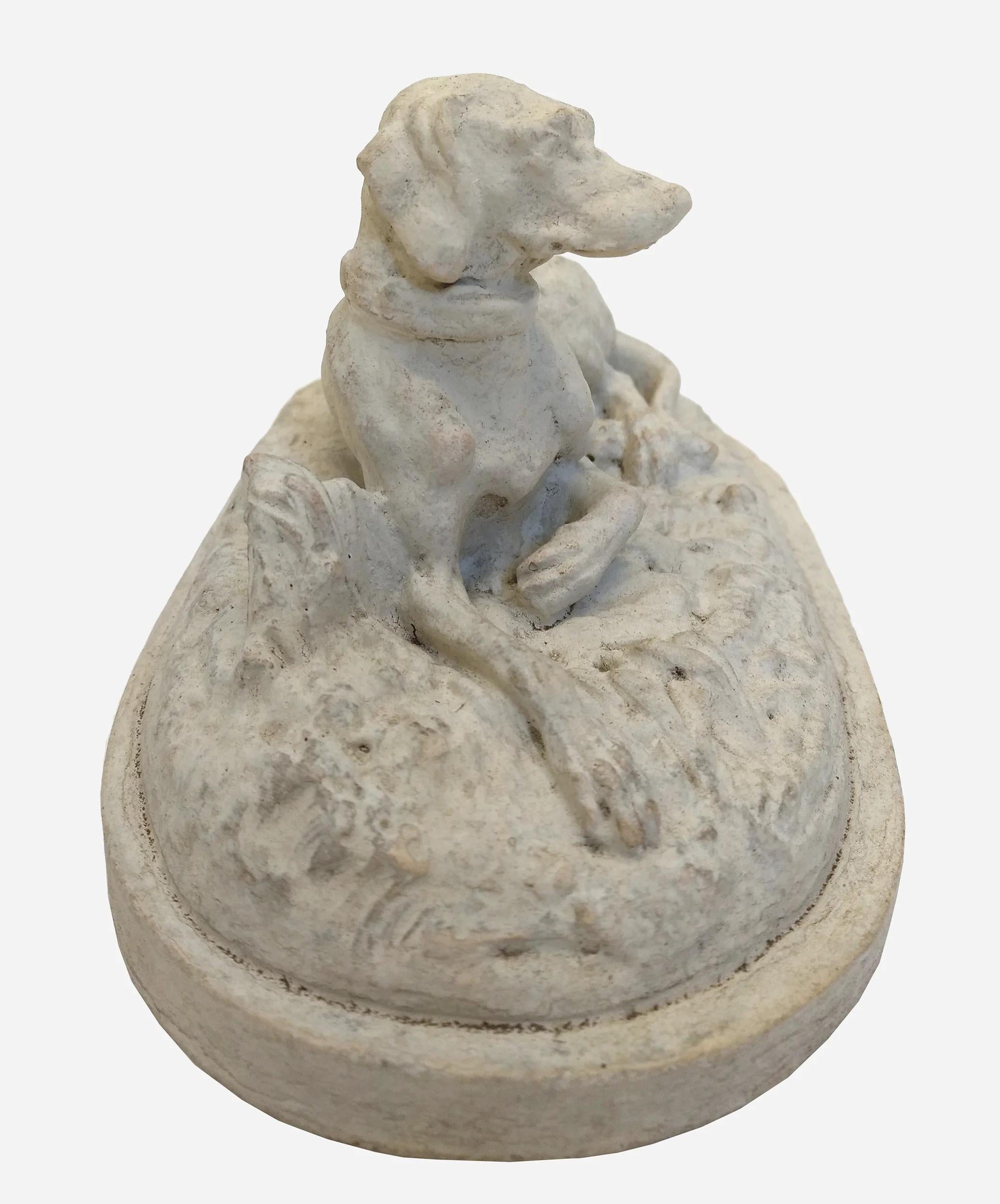 Reclining dog, plaster statuette France, circa 1880 For Sale 1