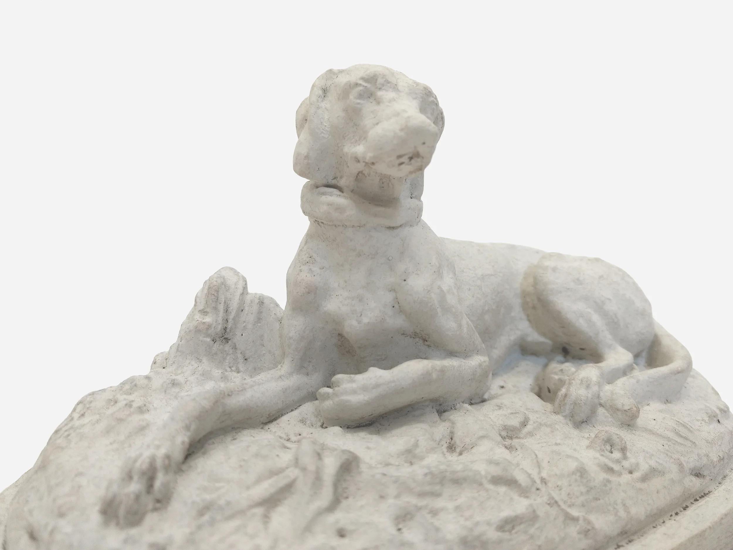 Reclining dog, plaster statuette France, circa 1880 For Sale 2