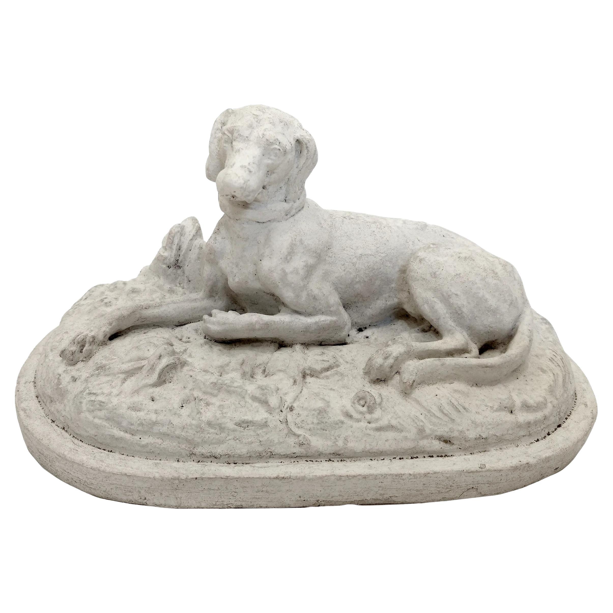 Reclining dog, plaster statuette France, circa 1880