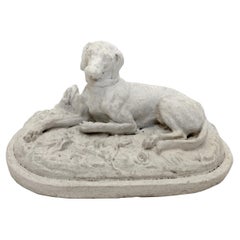 Reclining dog, plaster statuette France, circa 1880