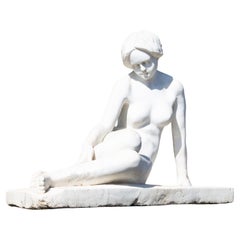 Used Reclining Female Nude in Marble, Early 20th Century