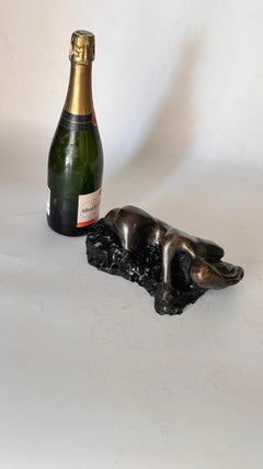 Reclining Female Sculpture – Black Patina – Raw Clay – 1970s