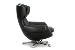 Rechteckiger Finnish Loungesessel + Ottomane aus schwarzem Leder