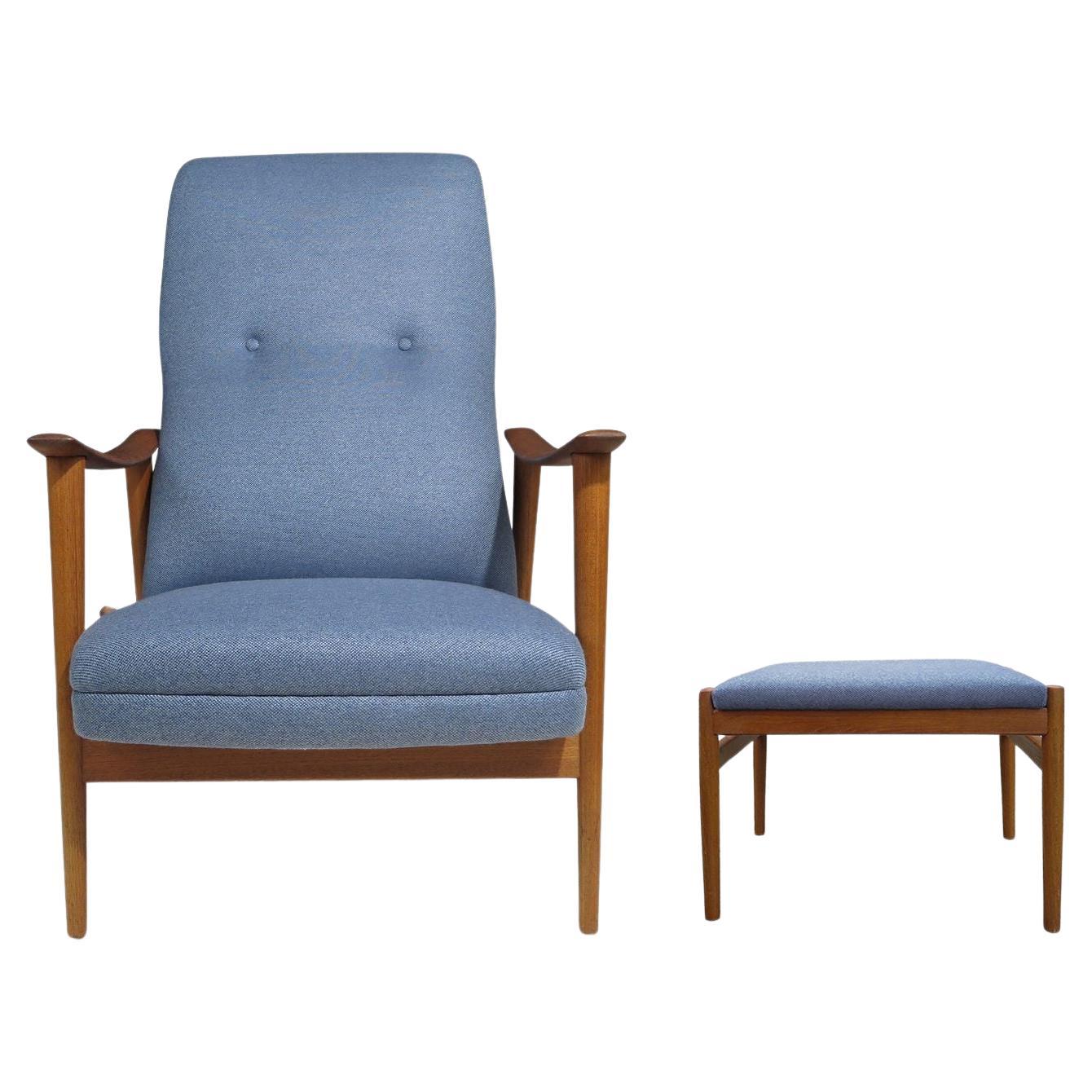 Reclining High-back Lounge Chair and Ottoman by Arnt Lande for Stokke, Norway