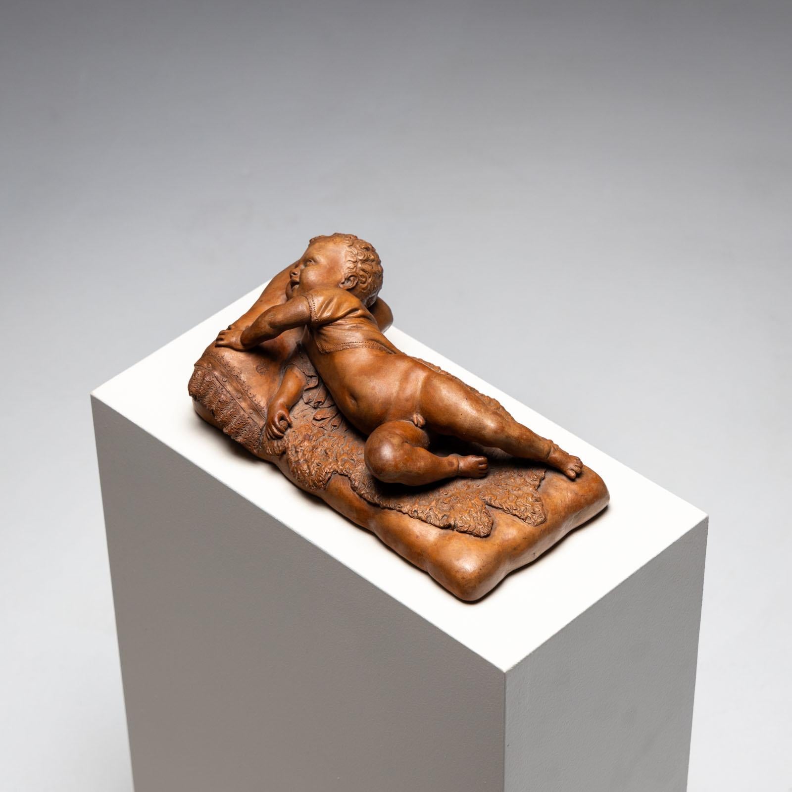 Reclining infant in terracotta, sign. F. Sans, probably Spain, Late 19th century For Sale 7