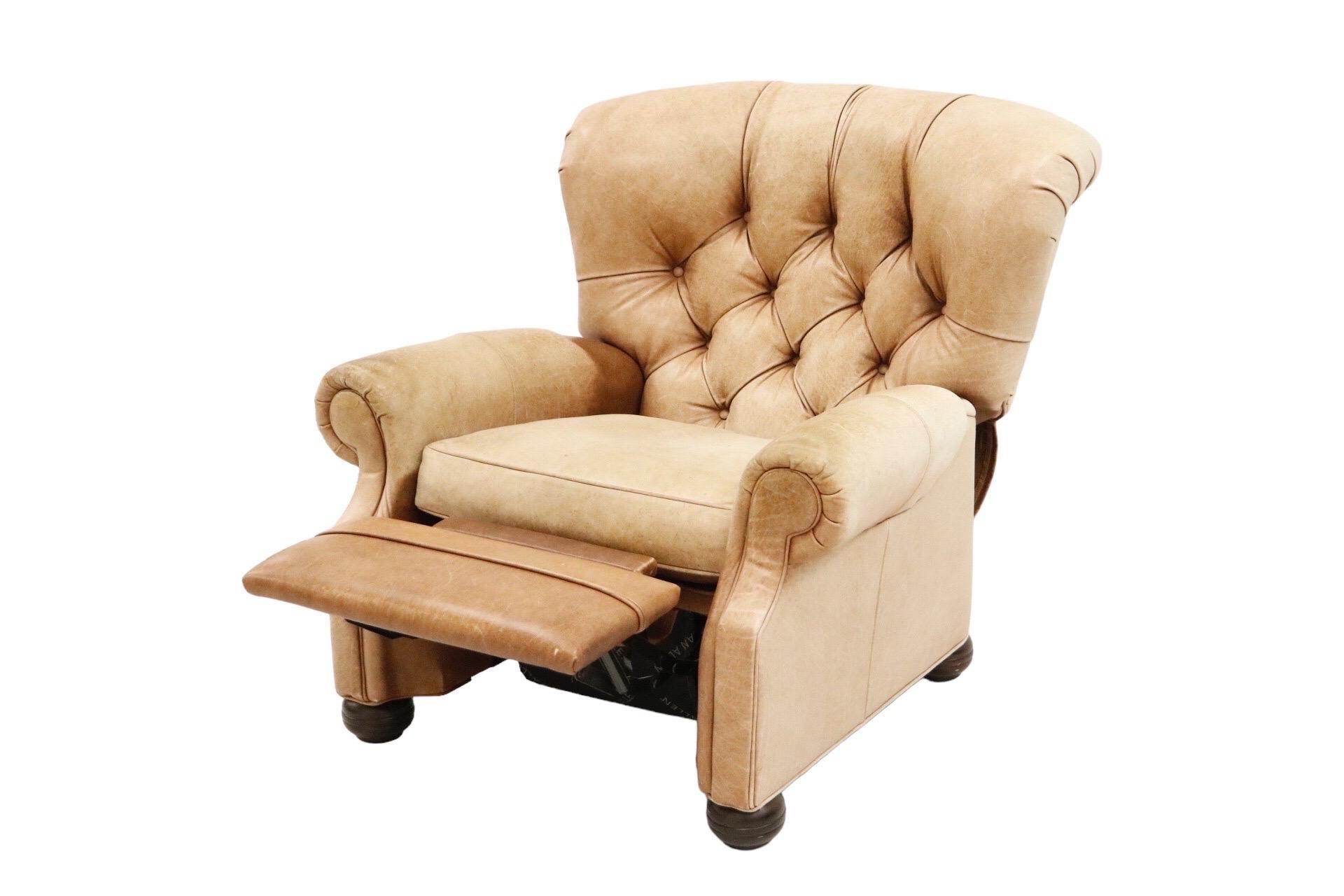 Reclining Leather Wingback Chair In Good Condition For Sale In Bradenton, FL