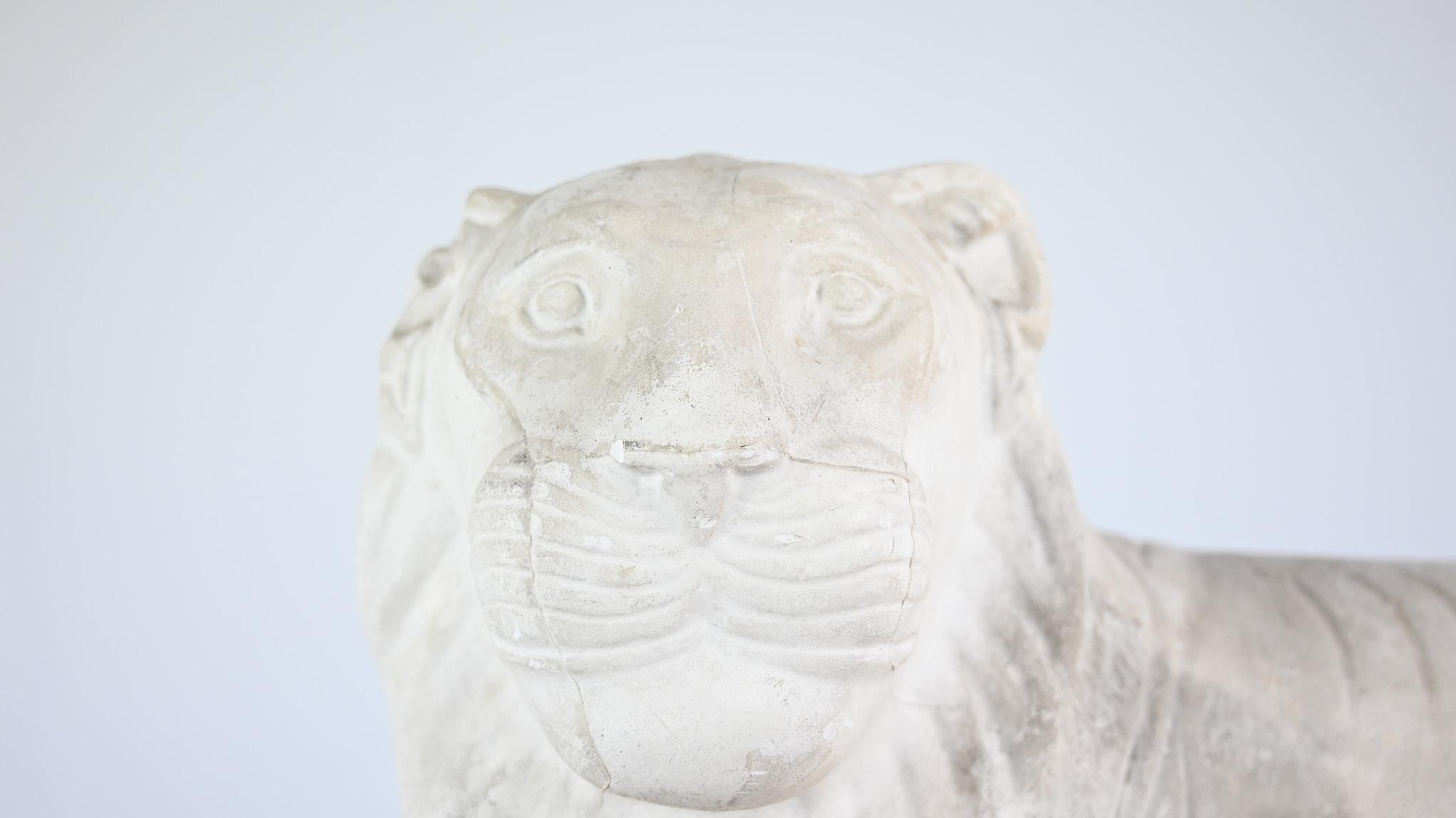 Reclining lion, vintage reproduction in plaster. France, C.1970 12