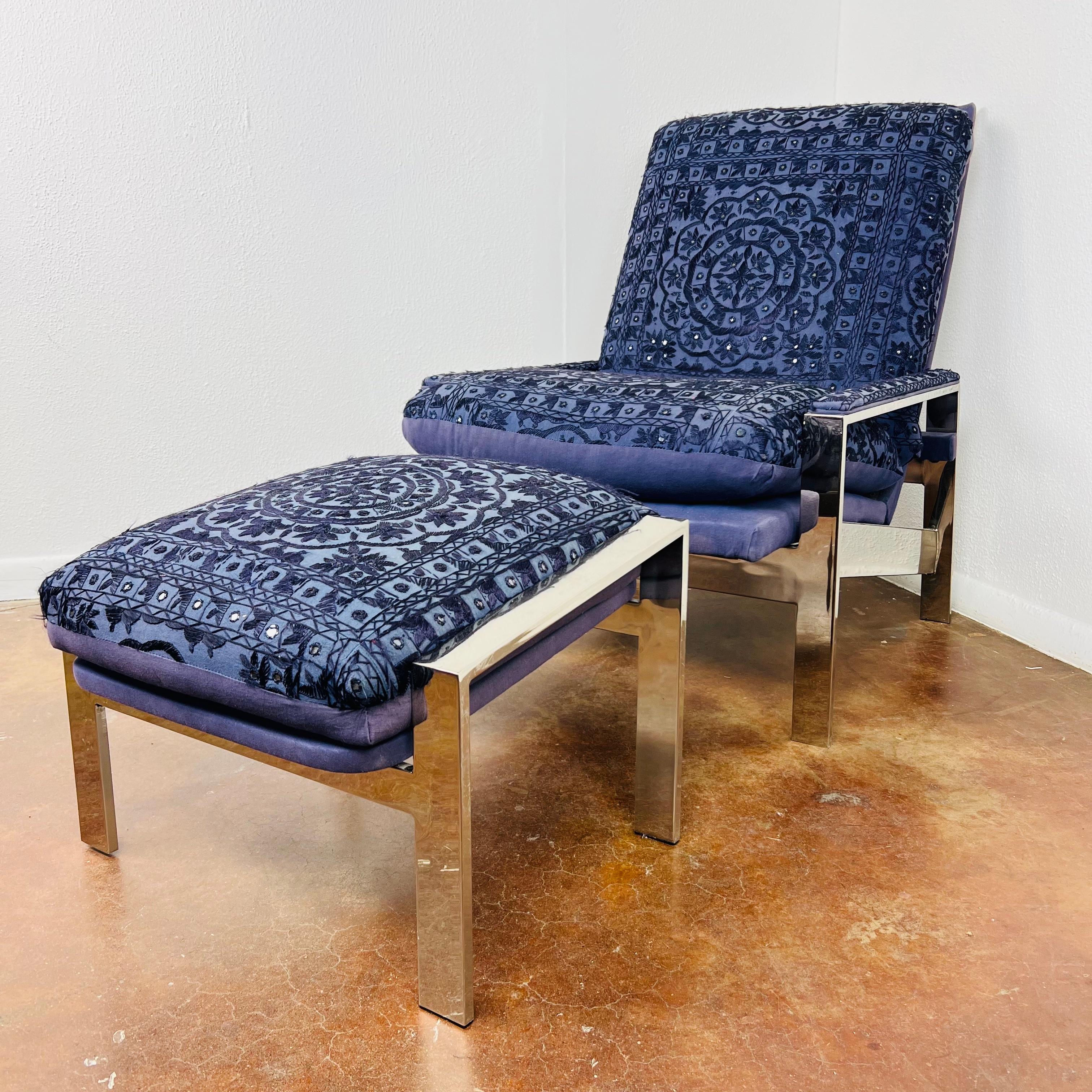 Stainless Steel Reclining Lounge Chair and Ottoman in the Style of Milo Baughman For Sale