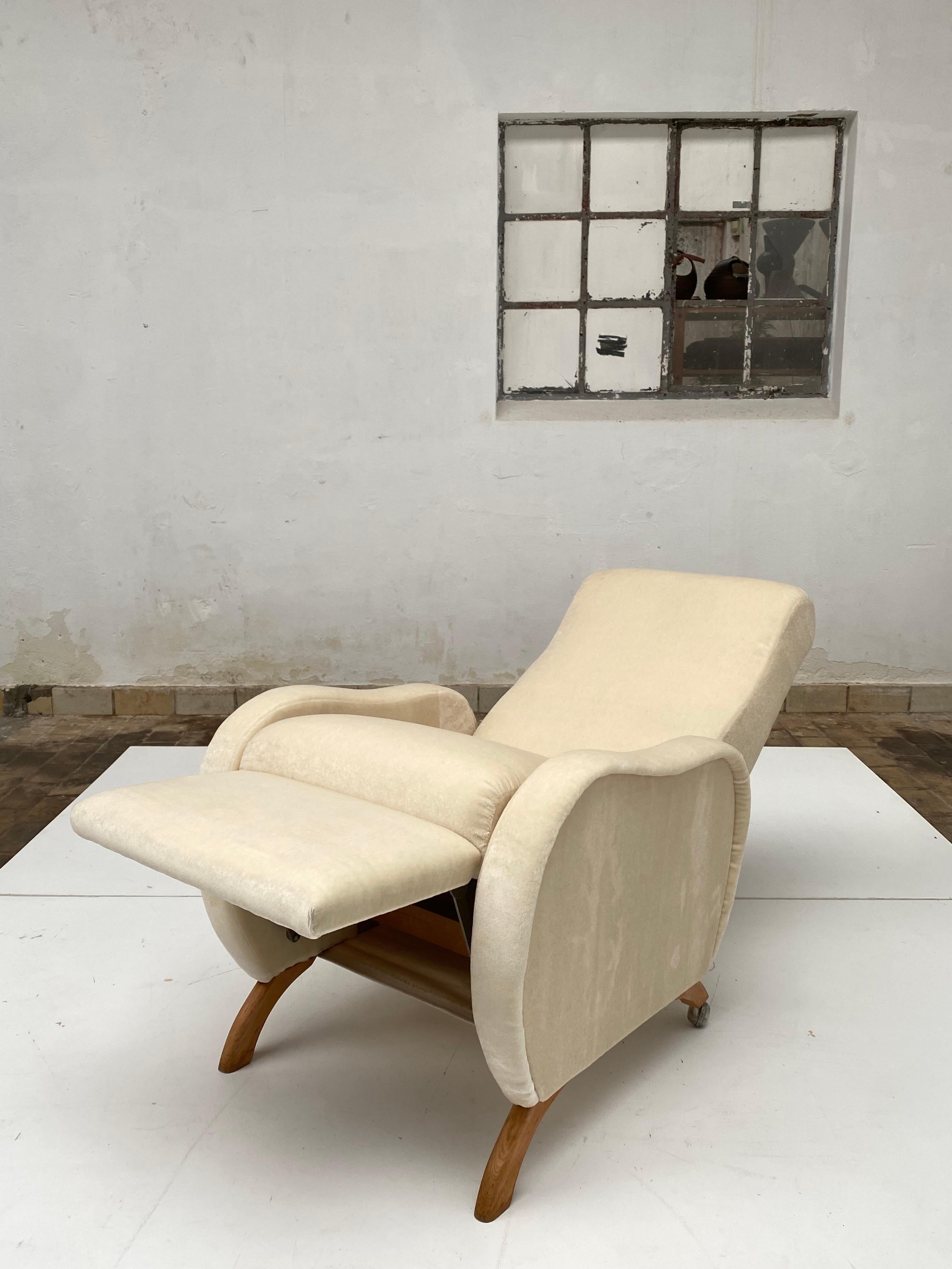 Reclining Lounge Chair Belgium 1950's New Upholstery Dedar Milano Mohair Velvet  2
