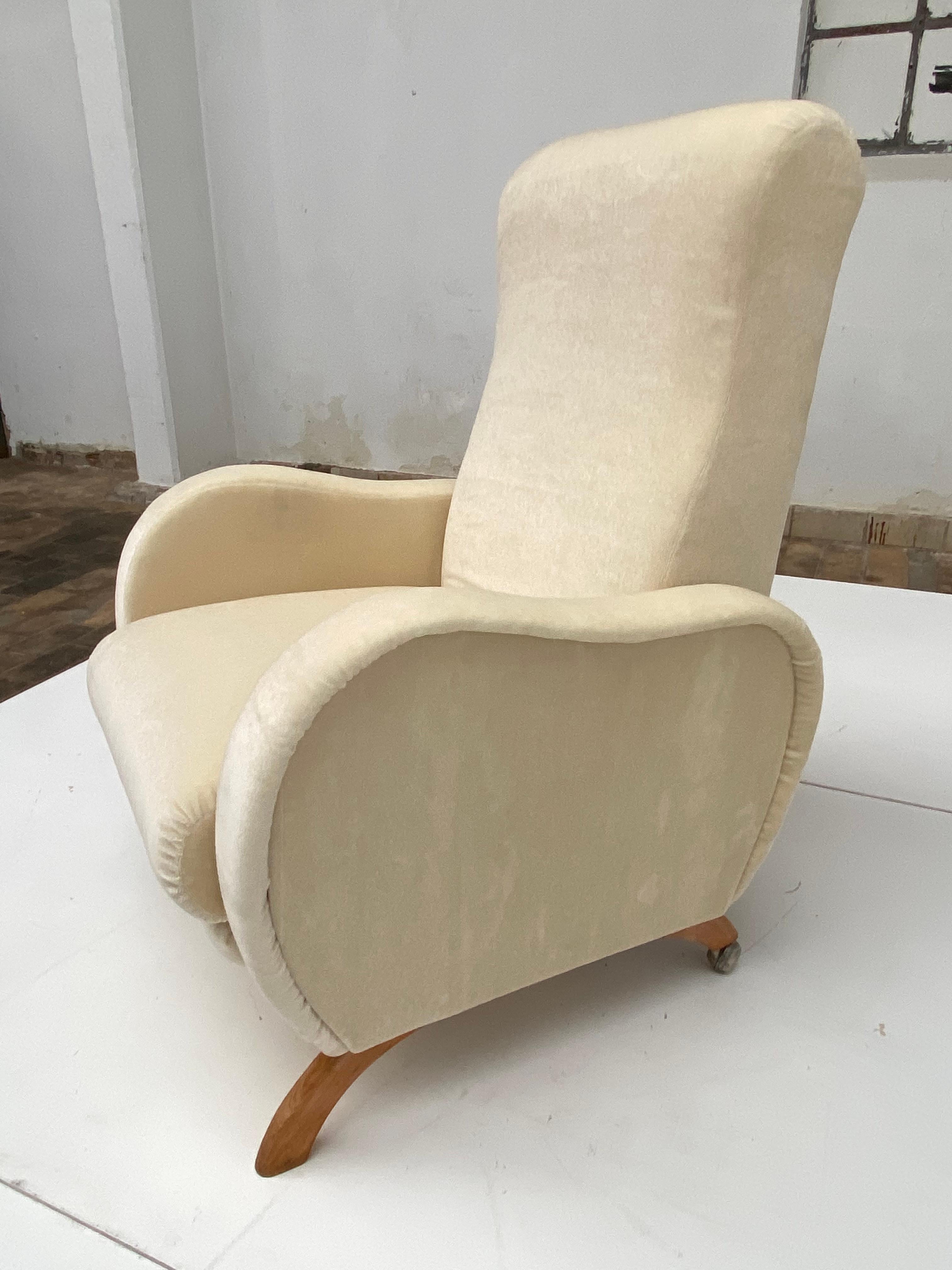 Reclining Lounge Chair Belgium 1950's New Upholstery Dedar Milano Mohair Velvet  3