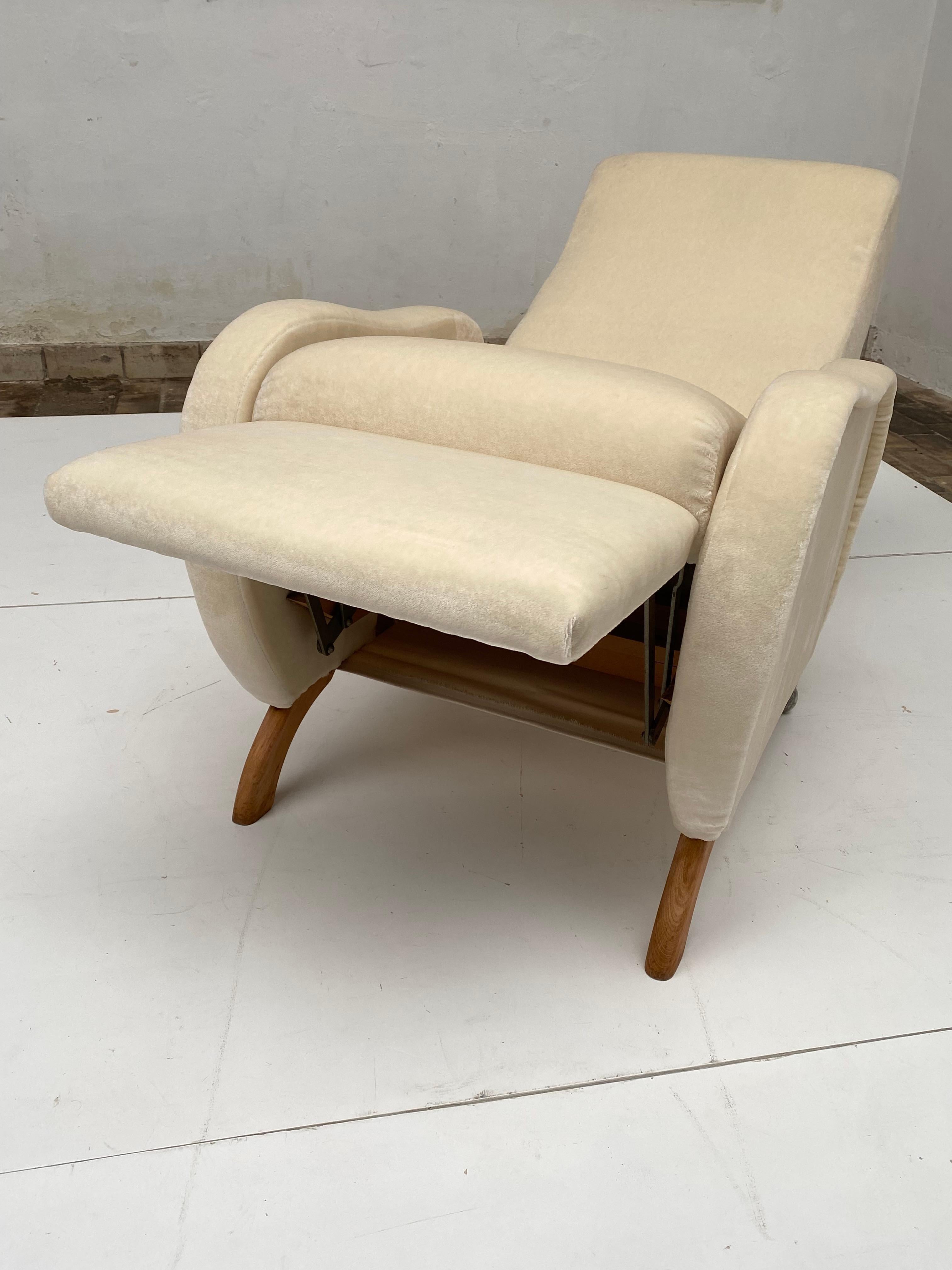 Reclining Lounge Chair Belgium 1950's New Upholstery Dedar Milano Mohair Velvet  4
