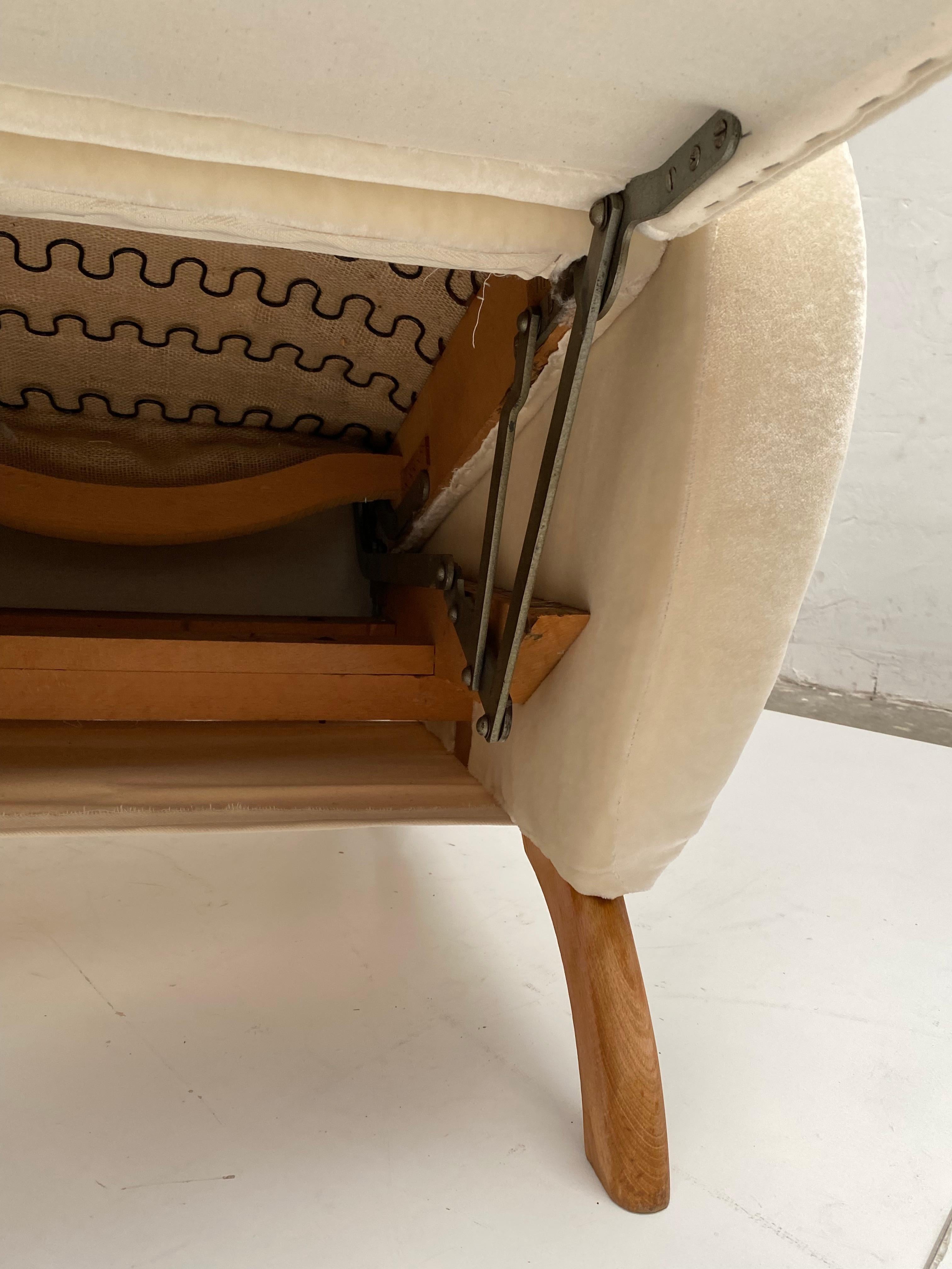 Reclining Lounge Chair Belgium 1950's New Upholstery Dedar Milano Mohair Velvet  6