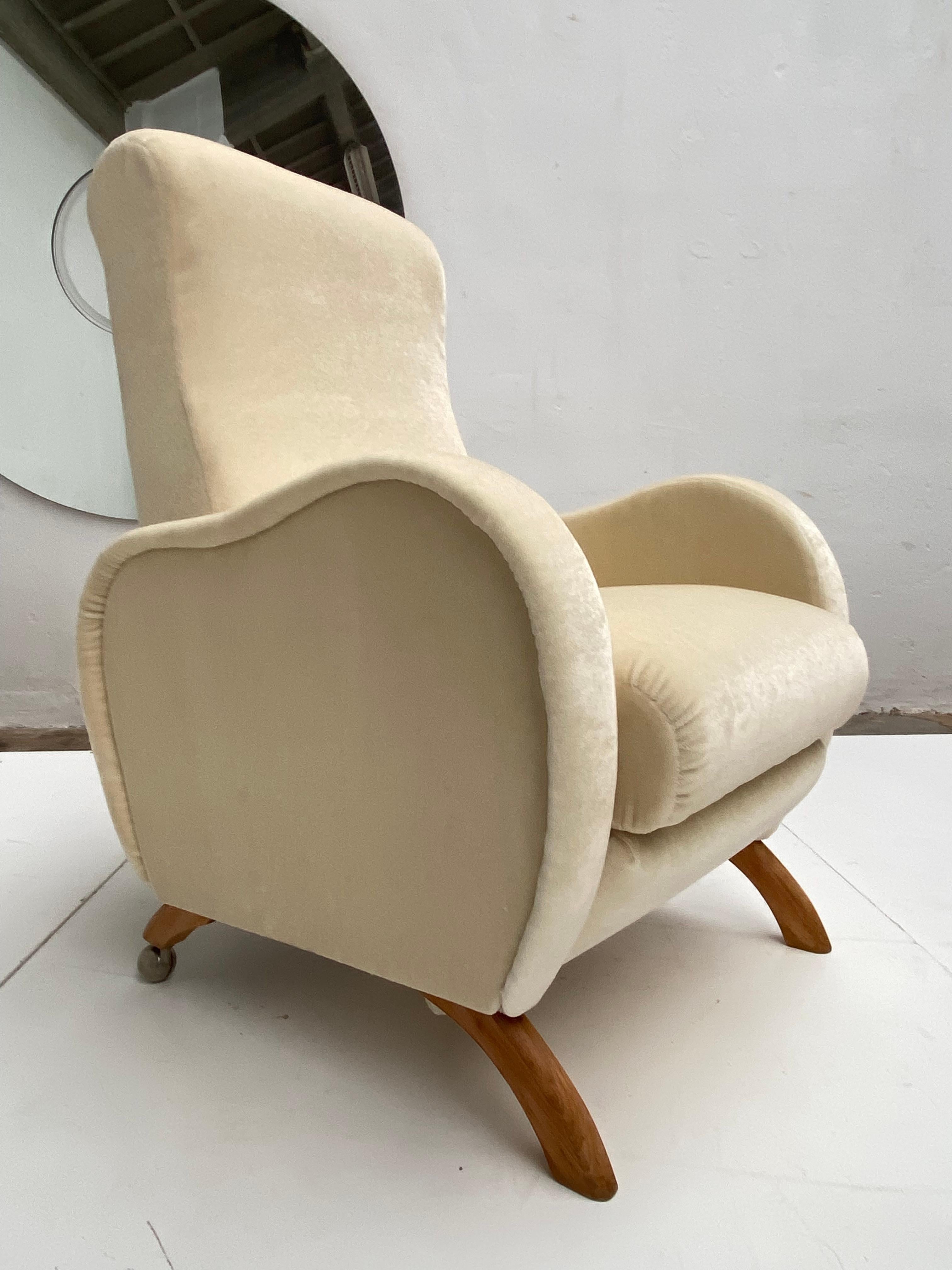 Reclining Lounge Chair Belgium 1950's New Upholstery Dedar Milano Mohair Velvet  7