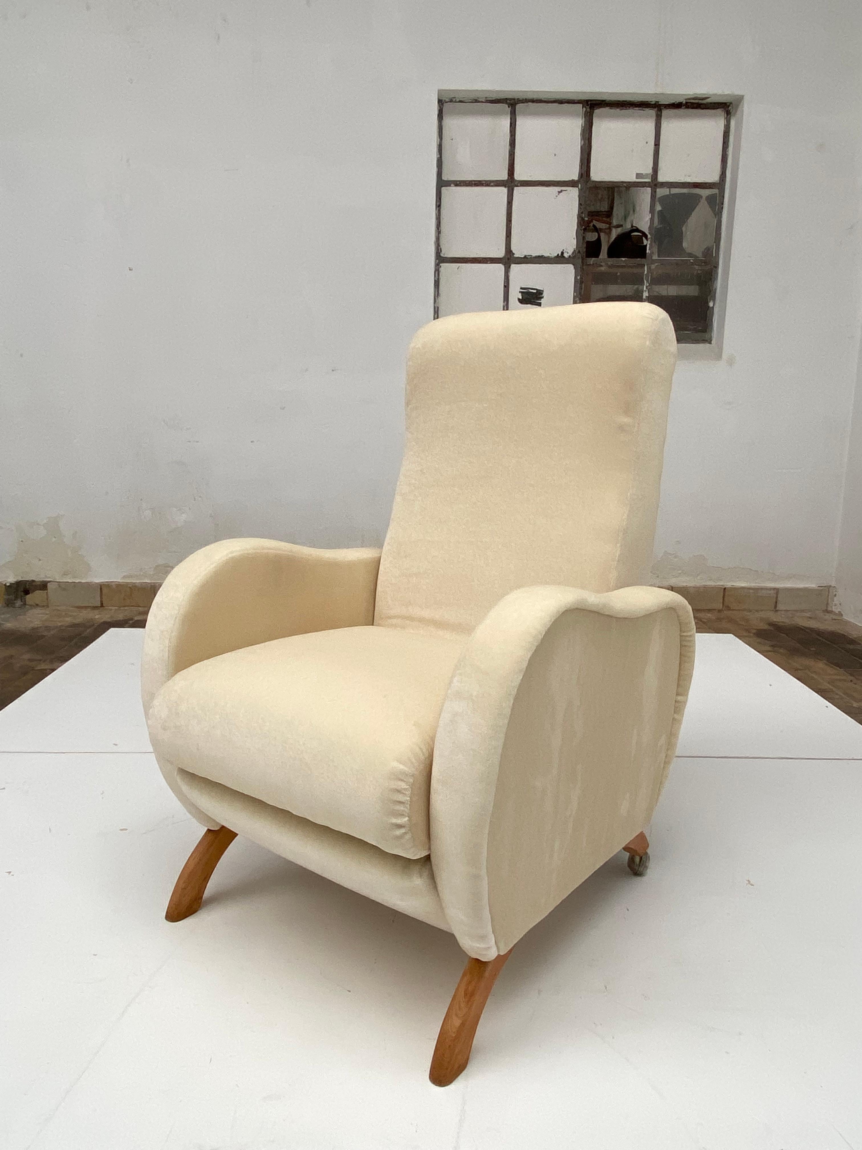 Reclining Lounge Chair Belgium 1950's New Upholstery Dedar Milano Mohair Velvet  8