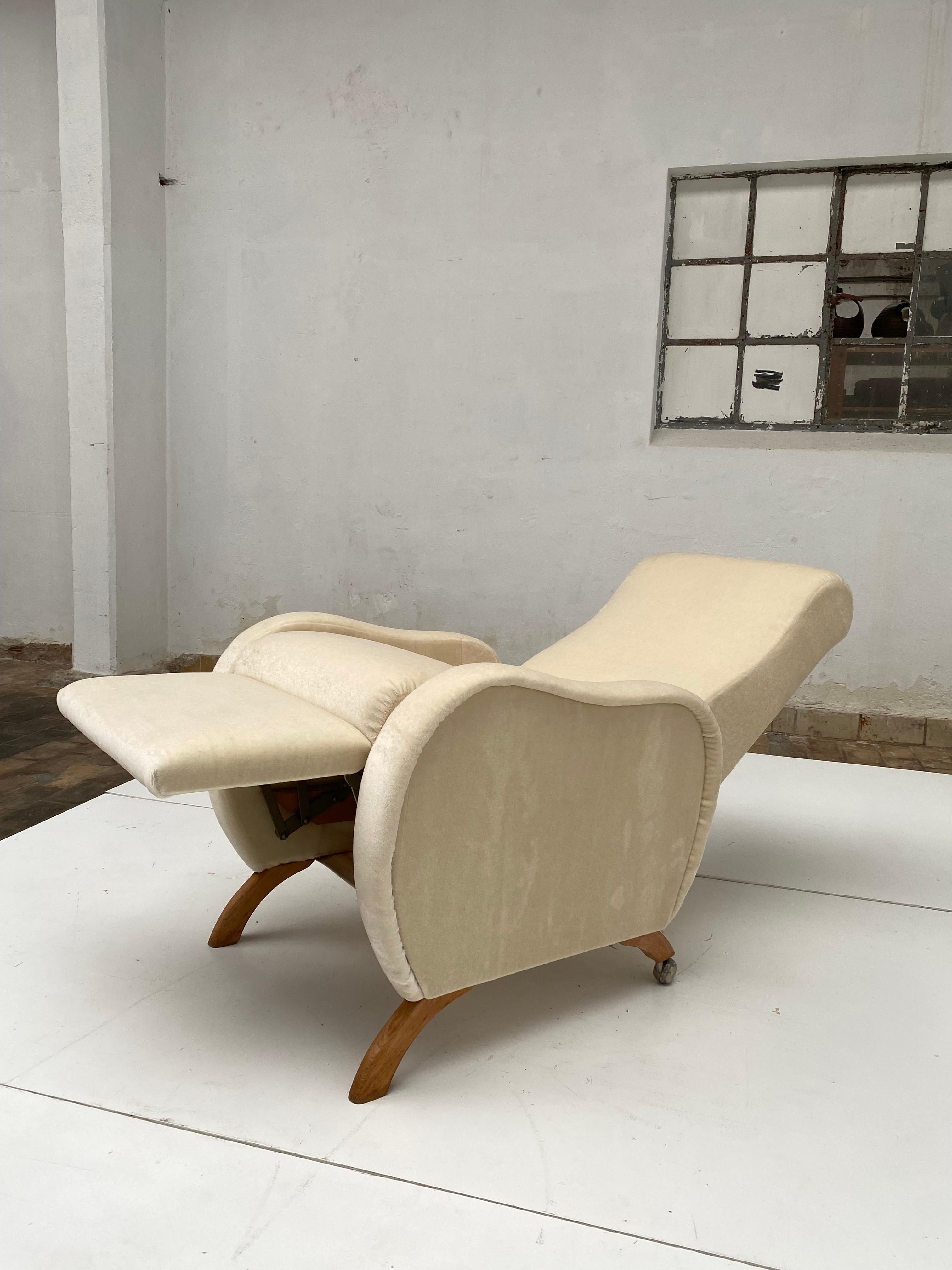 Mid-Century Modern Reclining Lounge Chair Belgium 1950's New Upholstery Dedar Milano Mohair Velvet 