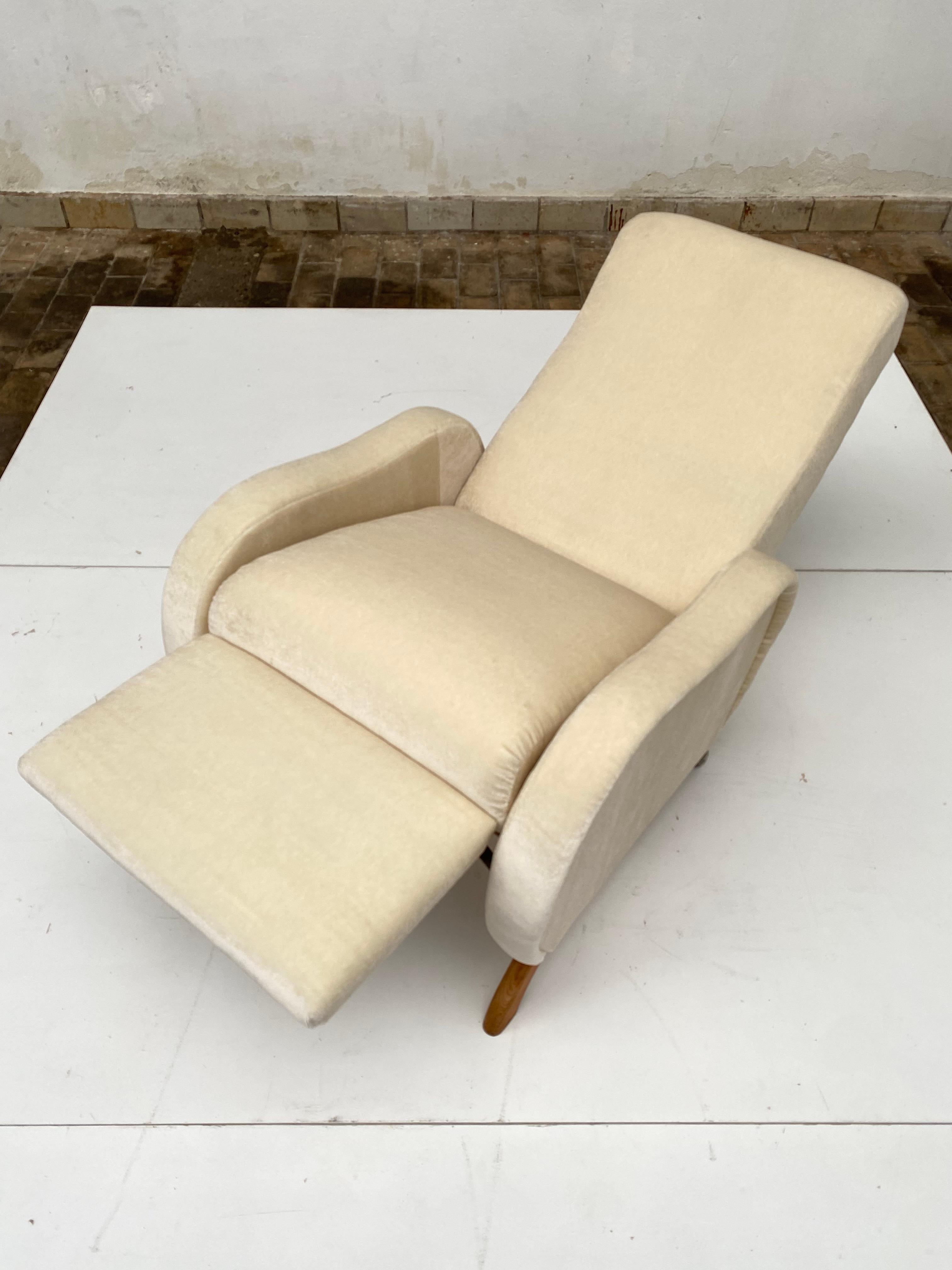 Belgian Reclining Lounge Chair Belgium 1950's New Upholstery Dedar Milano Mohair Velvet 