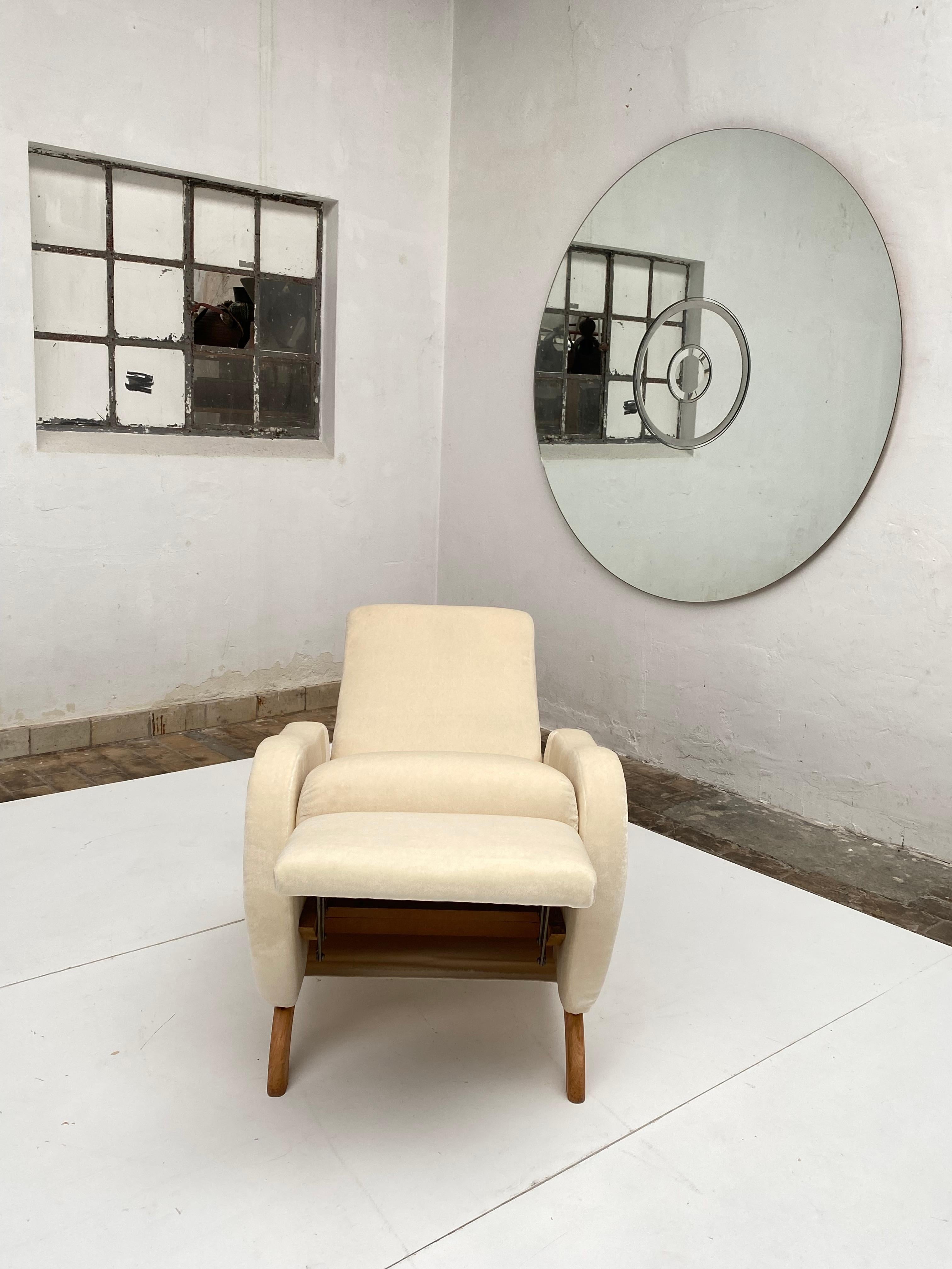 Reclining Lounge Chair Belgium 1950's New Upholstery Dedar Milano Mohair Velvet  In Good Condition In bergen op zoom, NL