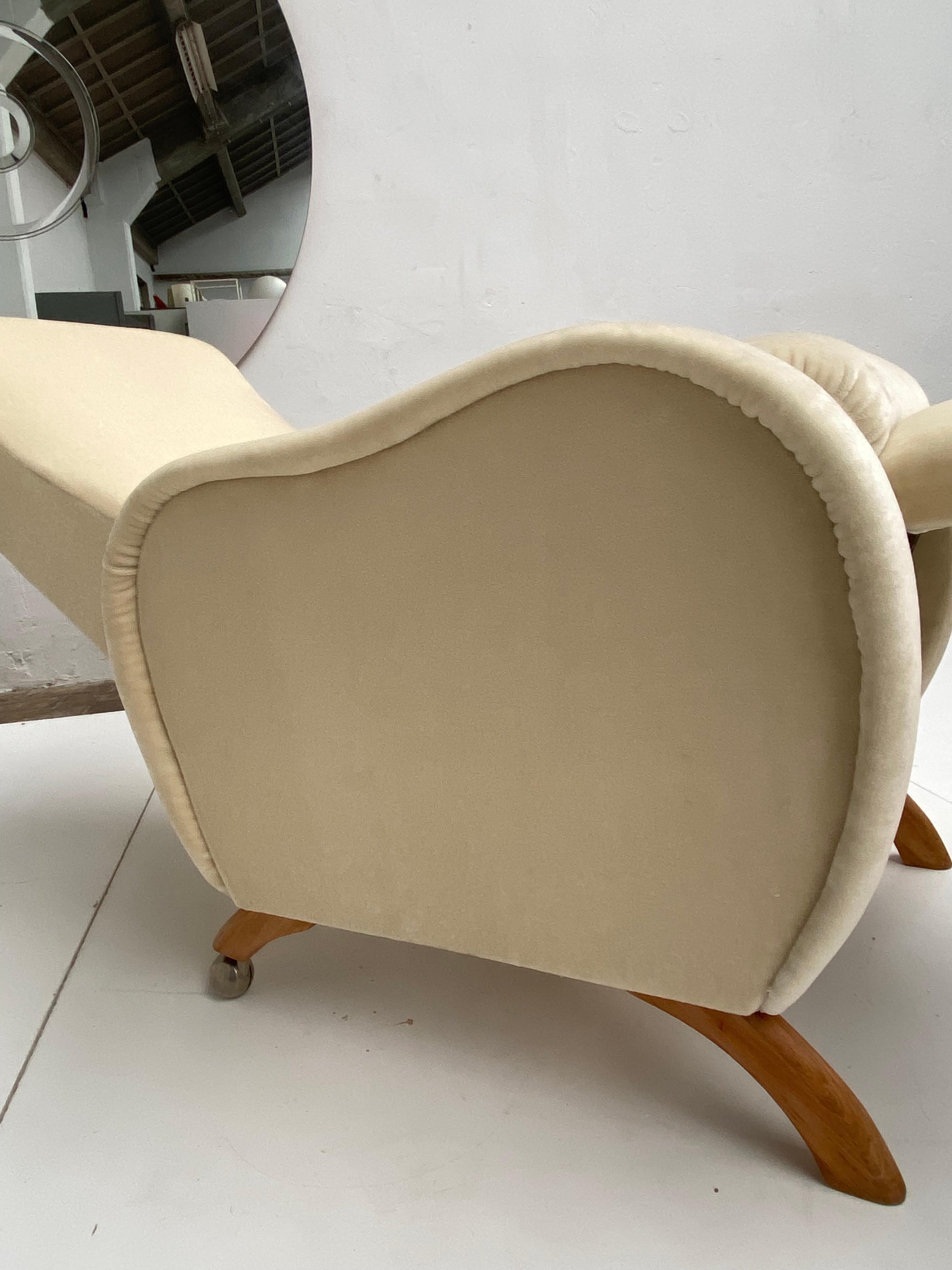 Mid-20th Century Reclining Lounge Chair Belgium 1950's New Upholstery Dedar Milano Mohair Velvet 