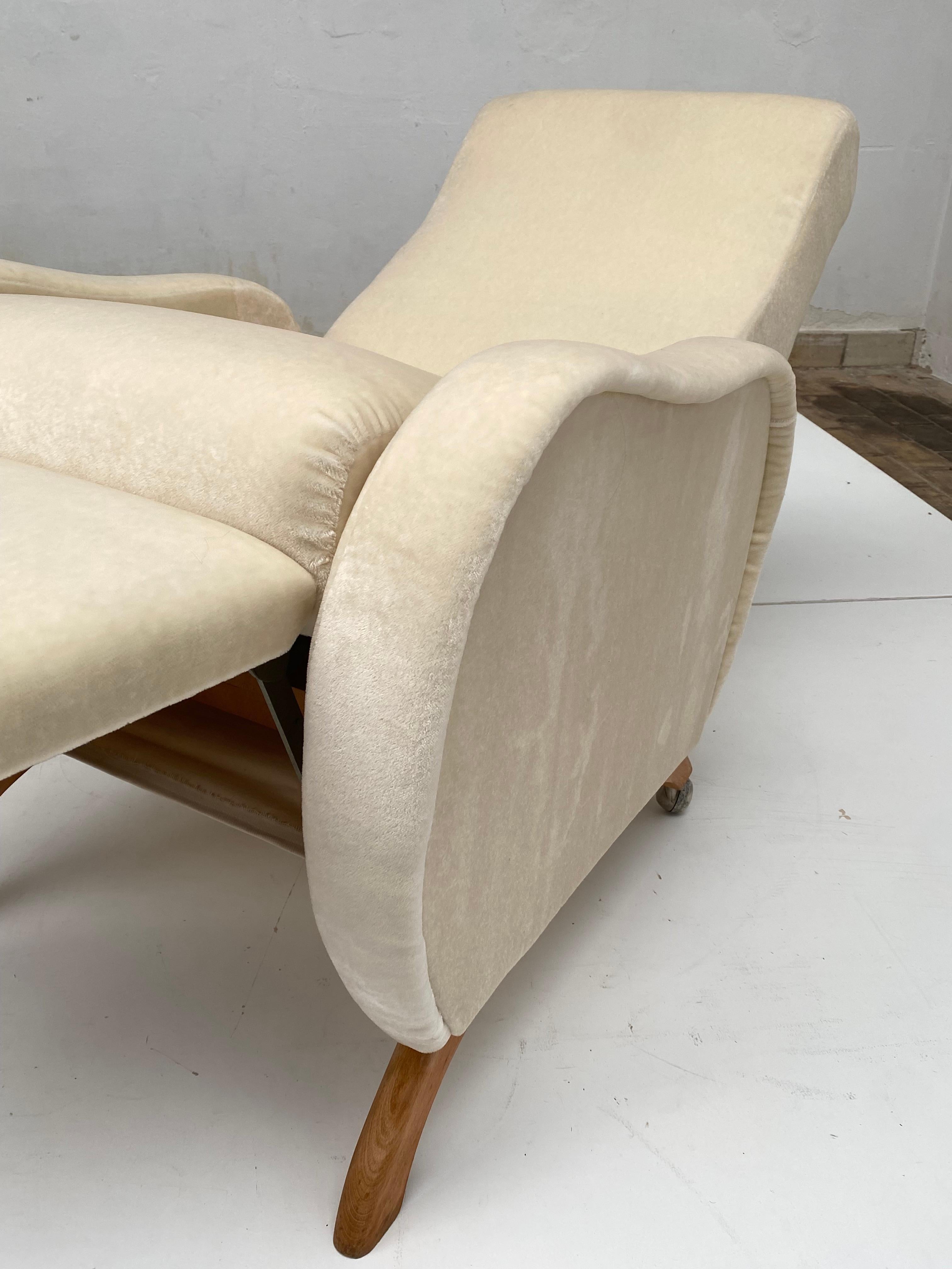 Metal Reclining Lounge Chair Belgium 1950's New Upholstery Dedar Milano Mohair Velvet 