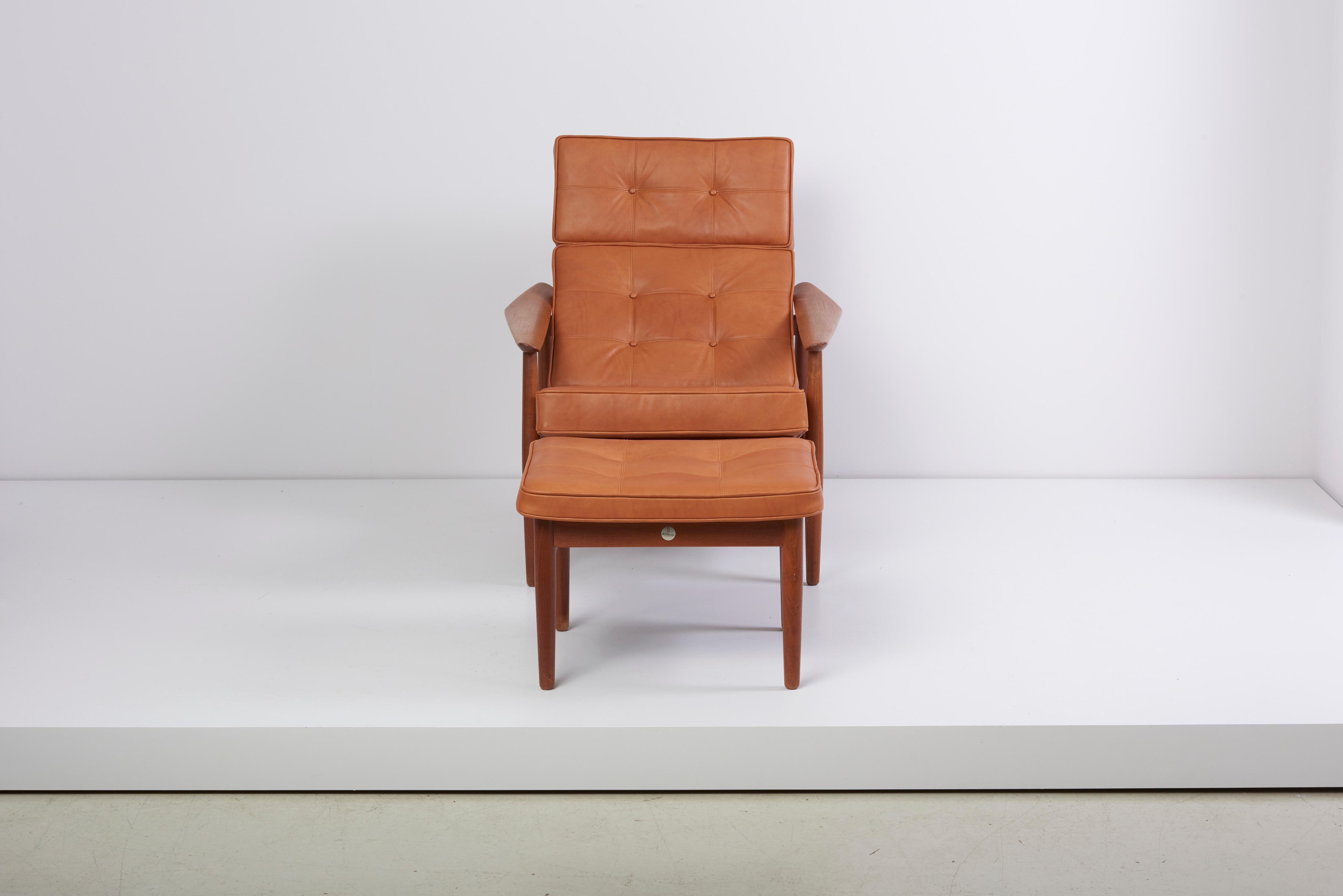 Reclining Lounge Chair FD 164 with Ottoman by Arne Vodder, Denmark, 1960s 2