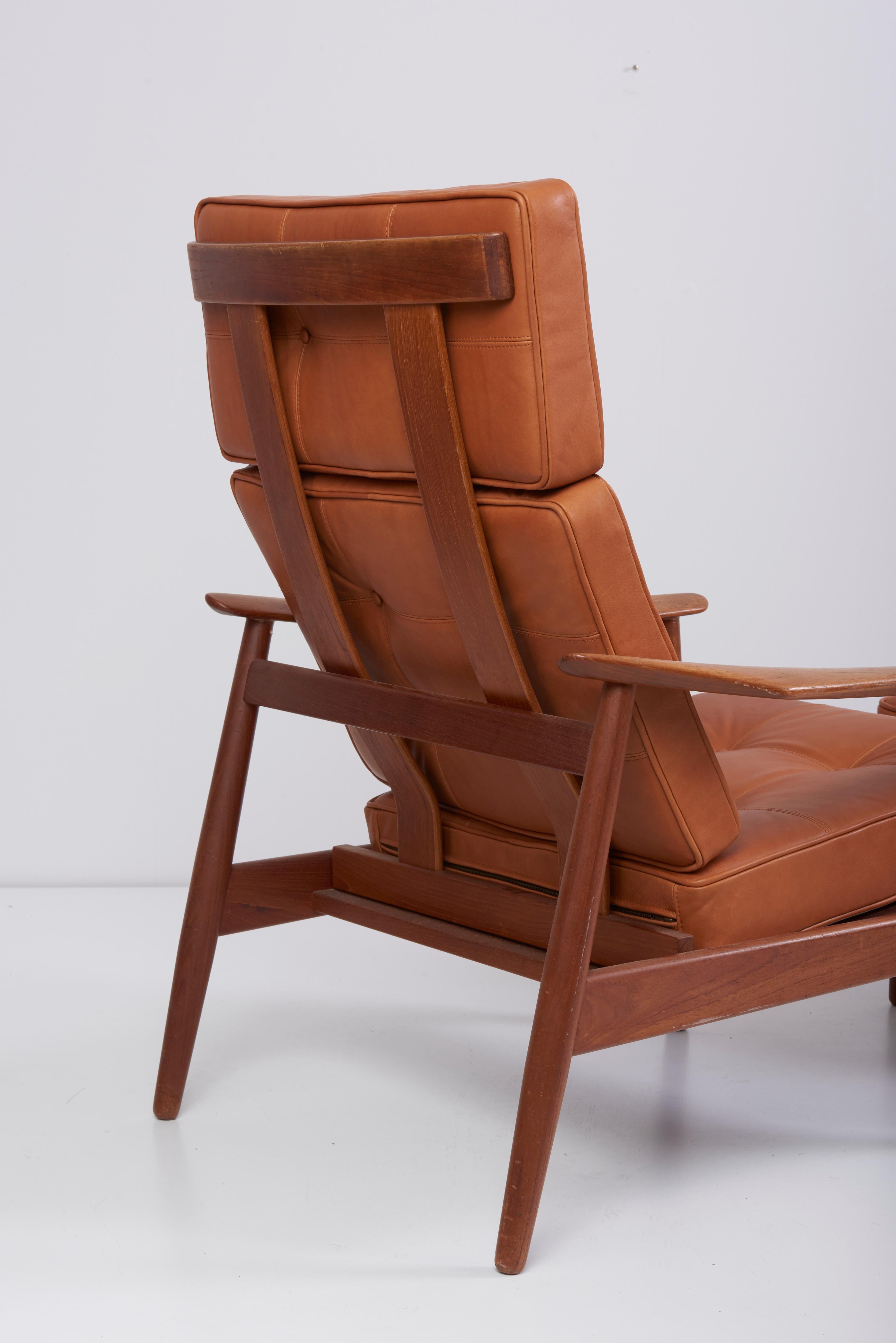 Danish Reclining Lounge Chair FD 164 with Ottoman by Arne Vodder, Denmark, 1960s